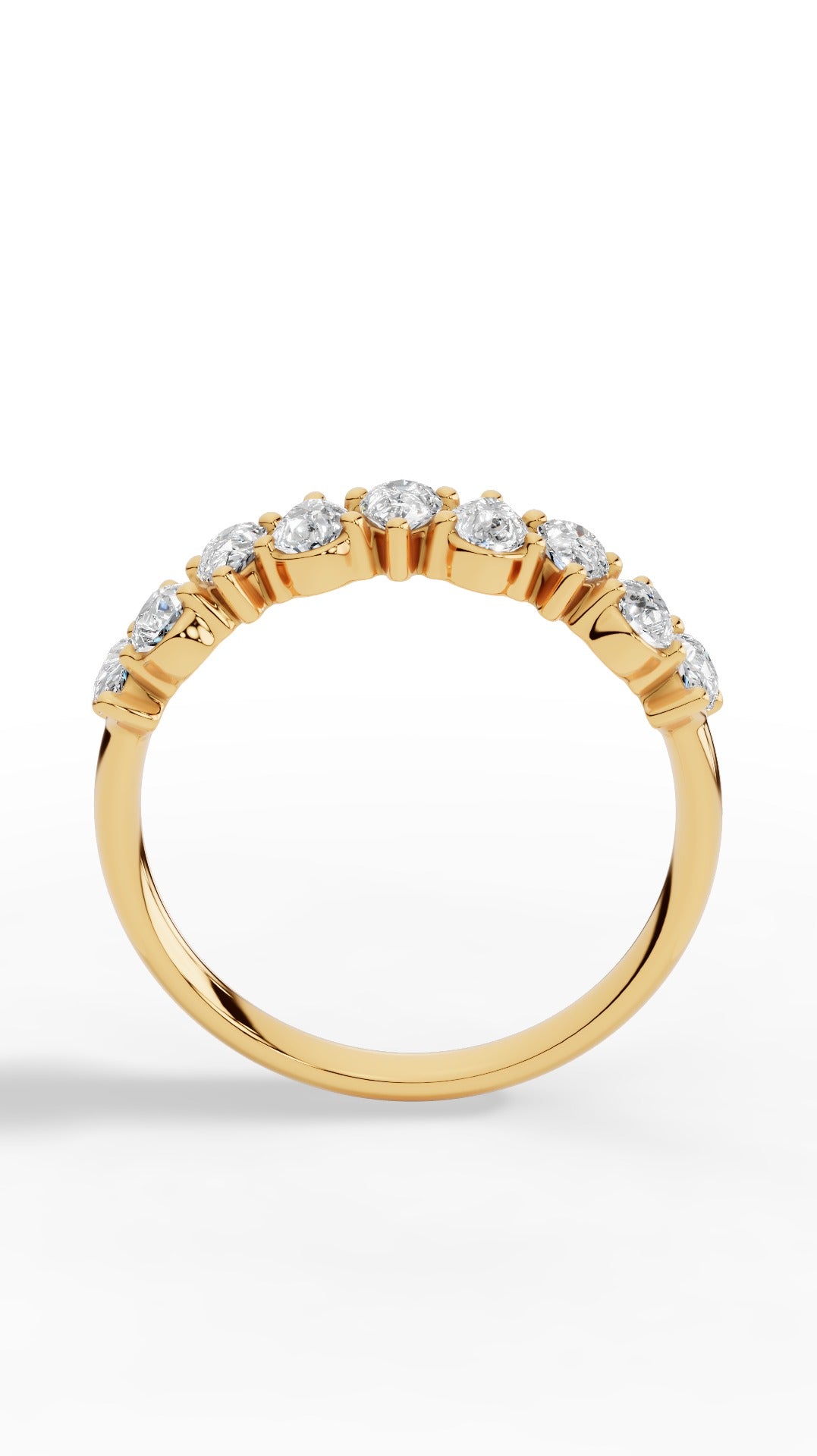 Crown Ring Half Eternity In Pear Cut 14K Yellow Gold 0.9 CTW