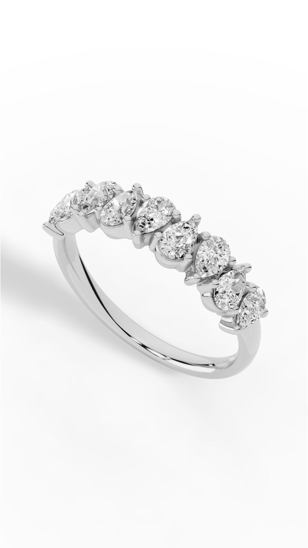 Crown Ring Half Eternity In Pear Cut 18K White Gold 0.9 CTW