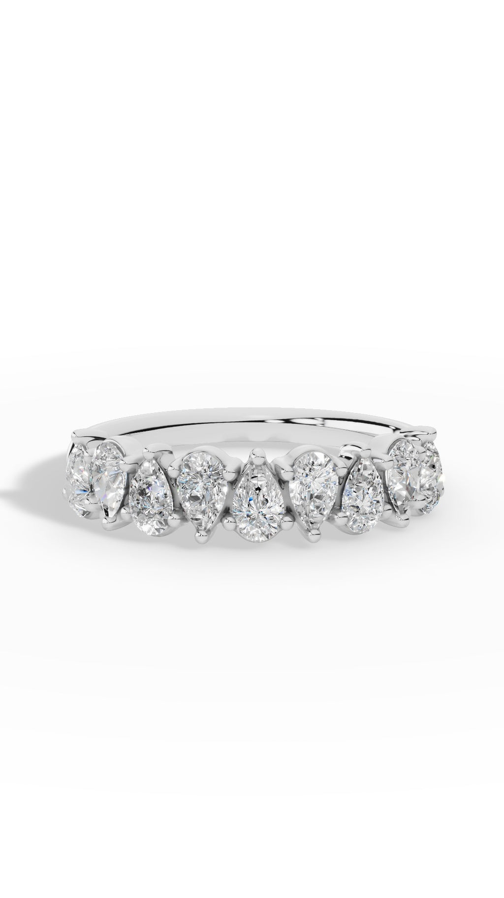 Crown Ring Half Eternity In Pear Cut 18K White Gold 0.9 CTW