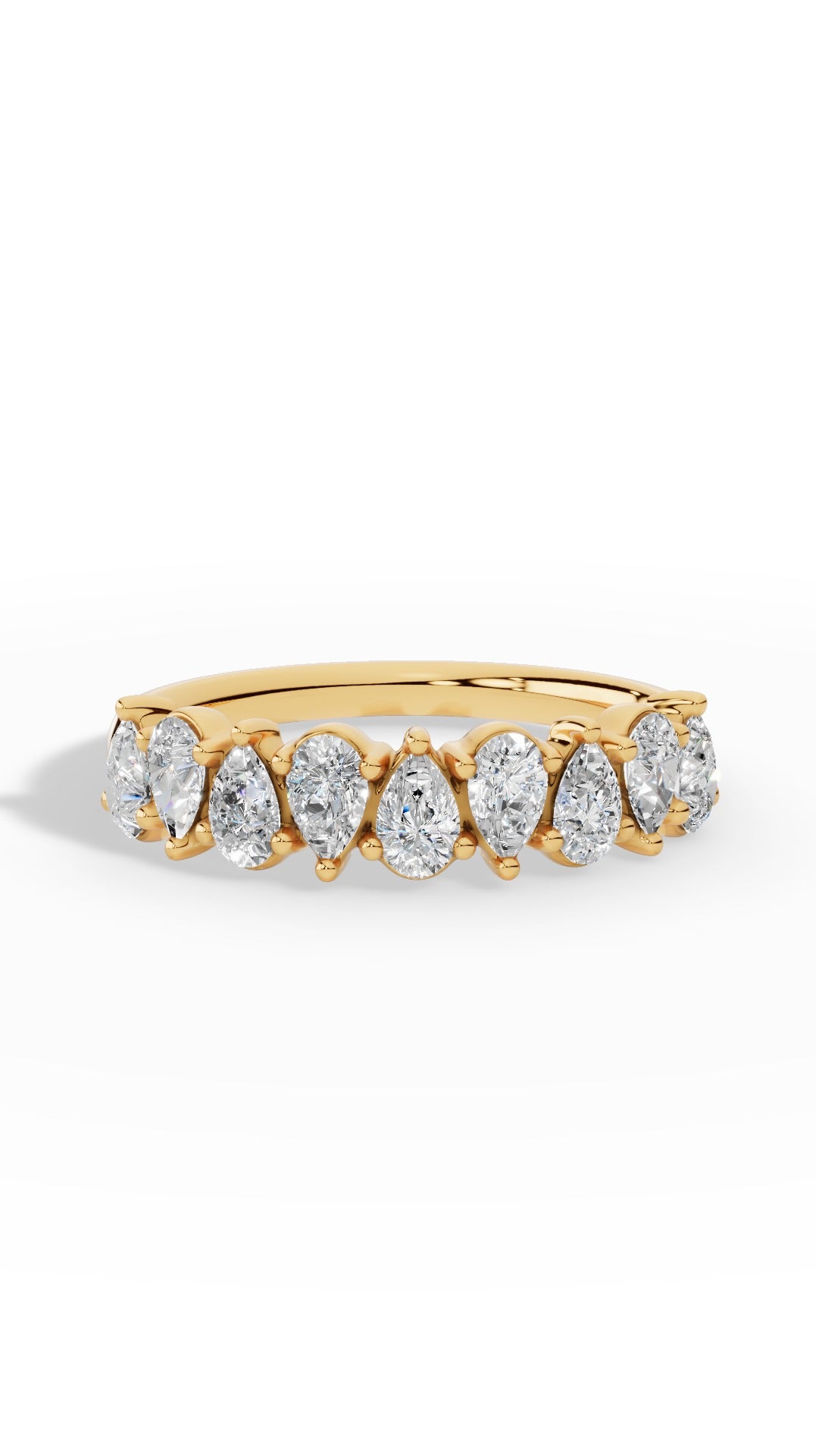 Crown Ring Half Eternity In Pear Cut 18K Yellow Gold 0.9 CTW