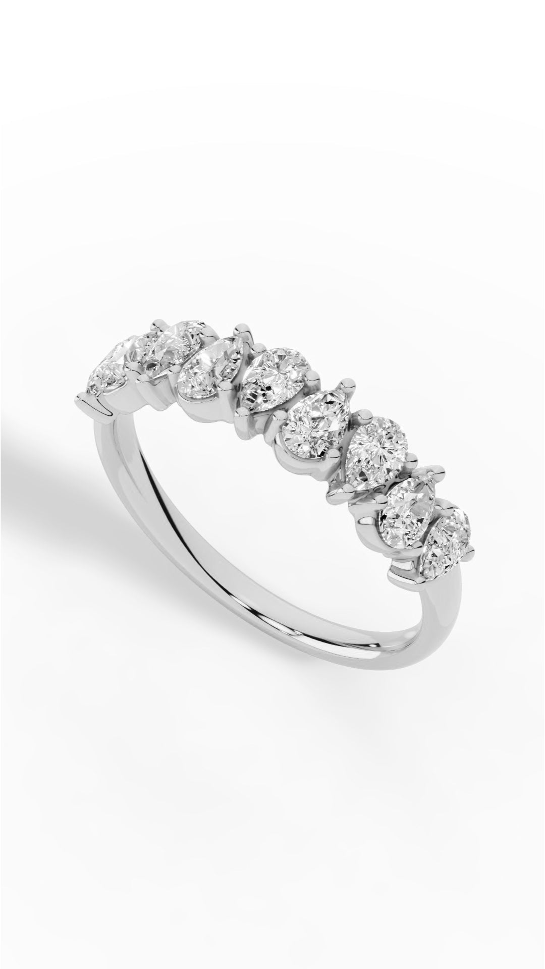 Crown Ring Half Eternity In Pear Cut 18K White Gold 0.9 CTW