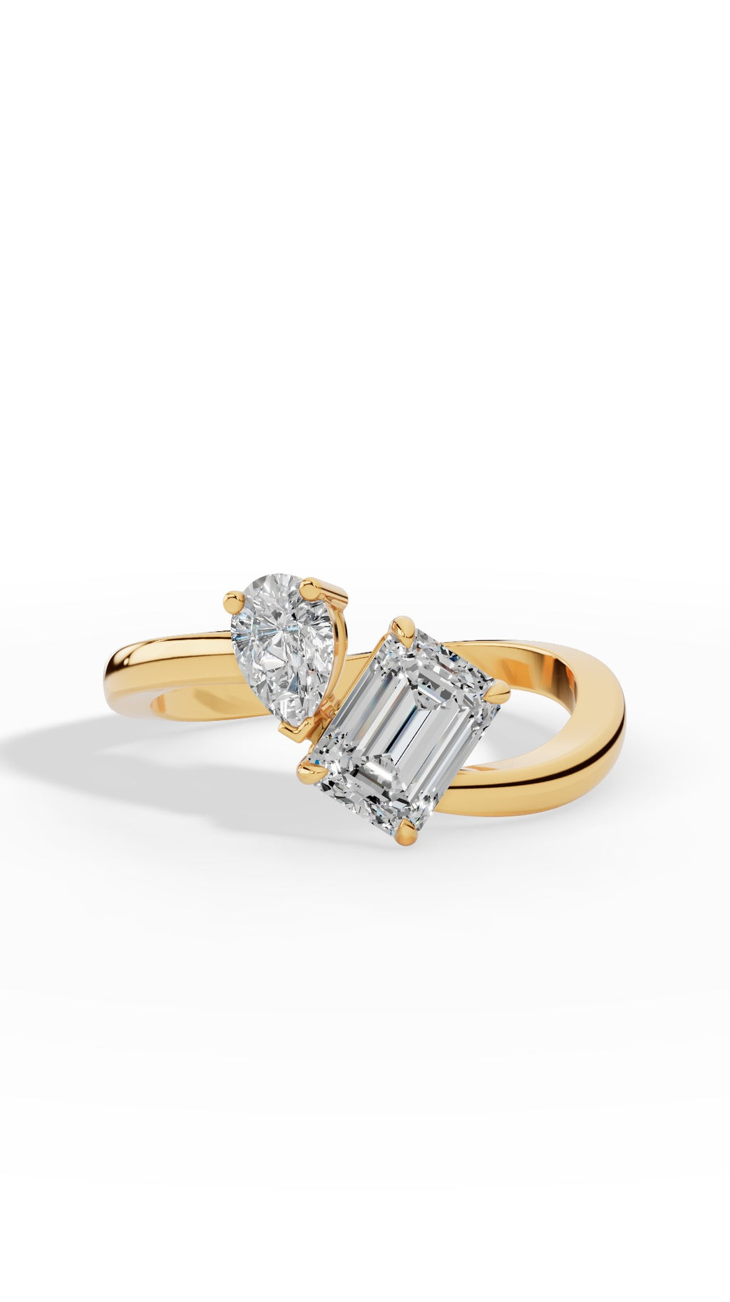 Curved Toi-Et-Moi Emerald & Pear Cut Ring 10K Yellow Gold 1.30 CTW