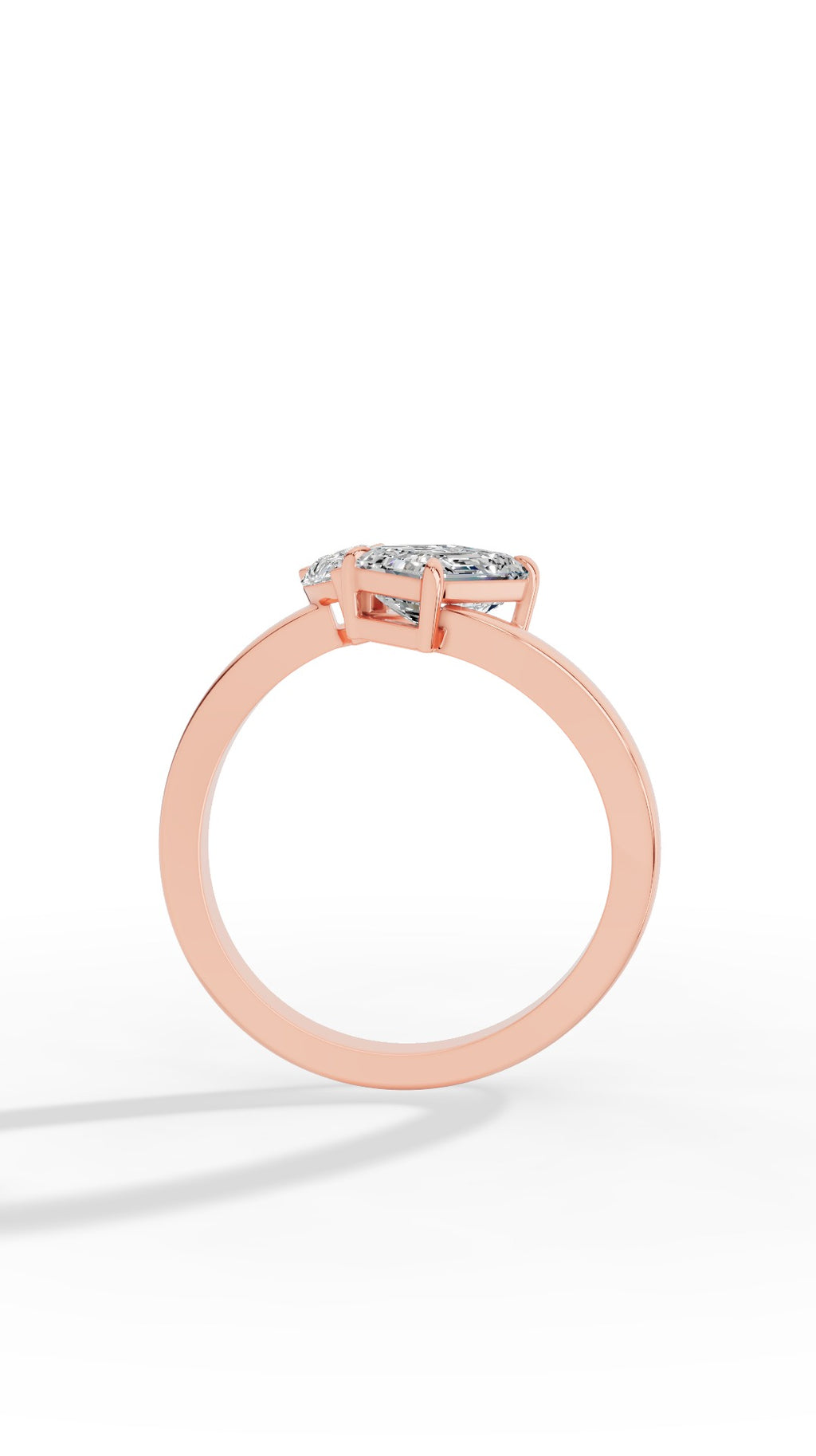 Curved Toi-Et-Moi Emerald & Pear Cut Ring 14K Rose Gold 1.30 CTW