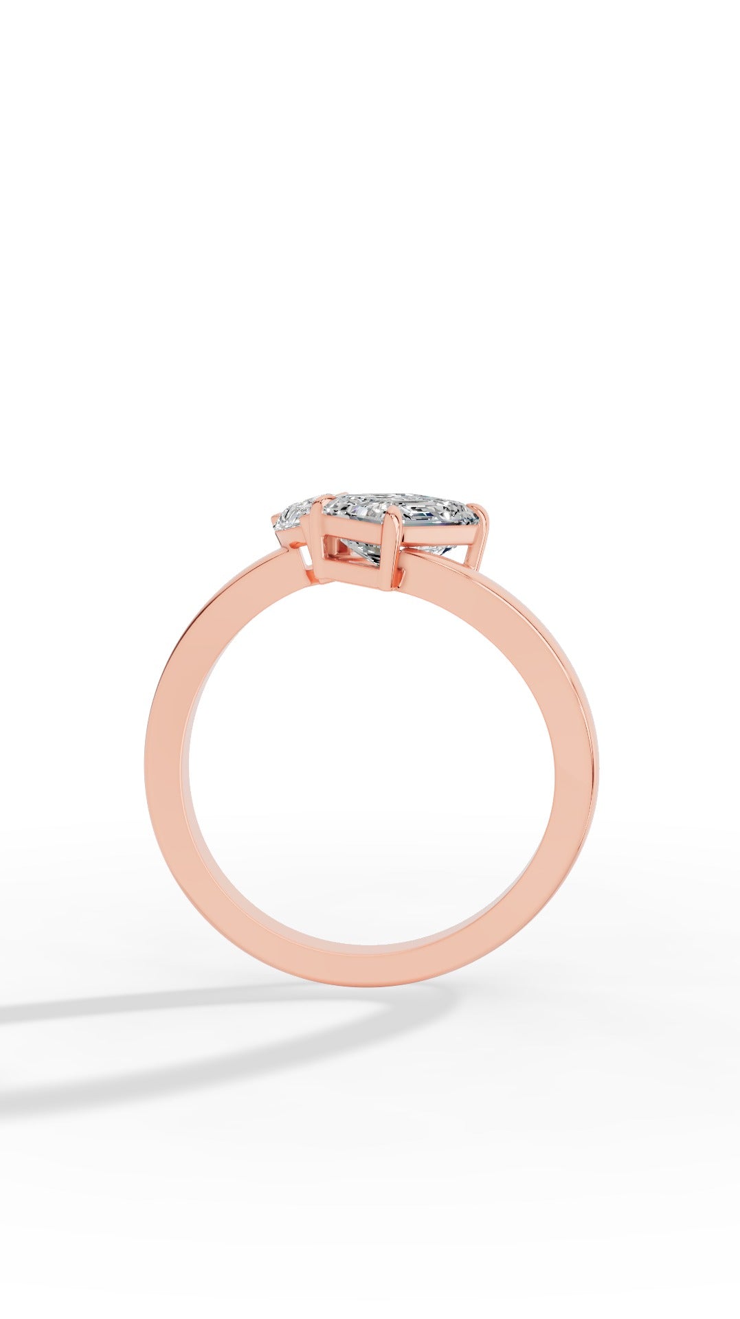 Curved Toi-Et-Moi Emerald & Pear Cut Ring 14K Rose Gold 1.30 CTW
