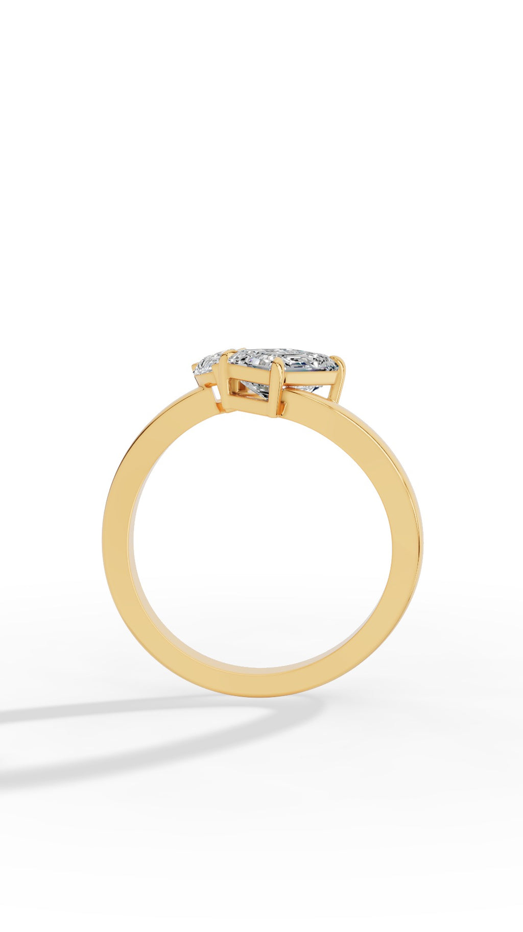 Curved Toi-Et-Moi Emerald & Pear Cut Ring 14K Yellow Gold 1.30 CTW