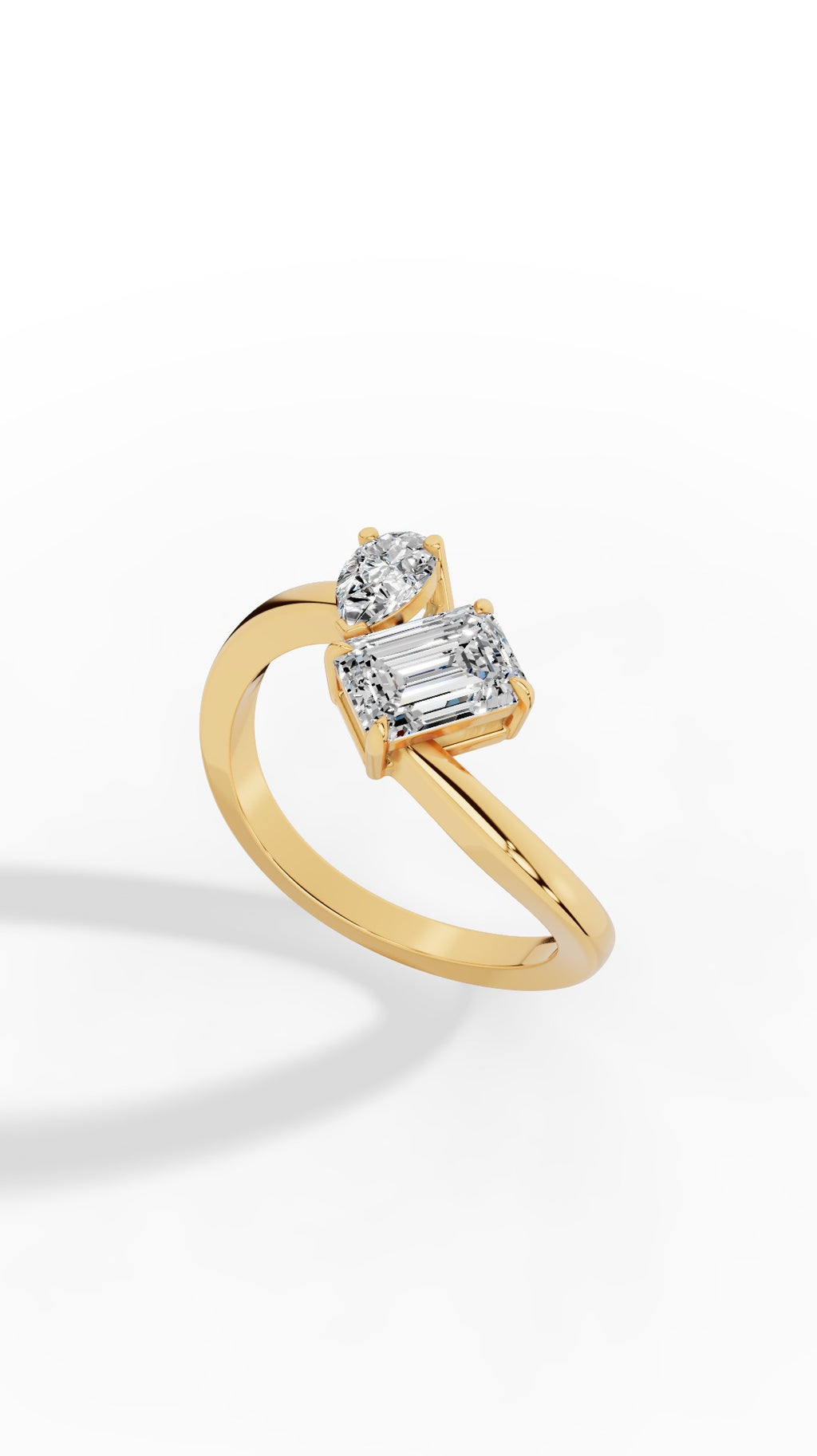 Curved Toi-Et-Moi Emerald & Pear Cut Ring 14K Yellow Gold 1.30 CTW