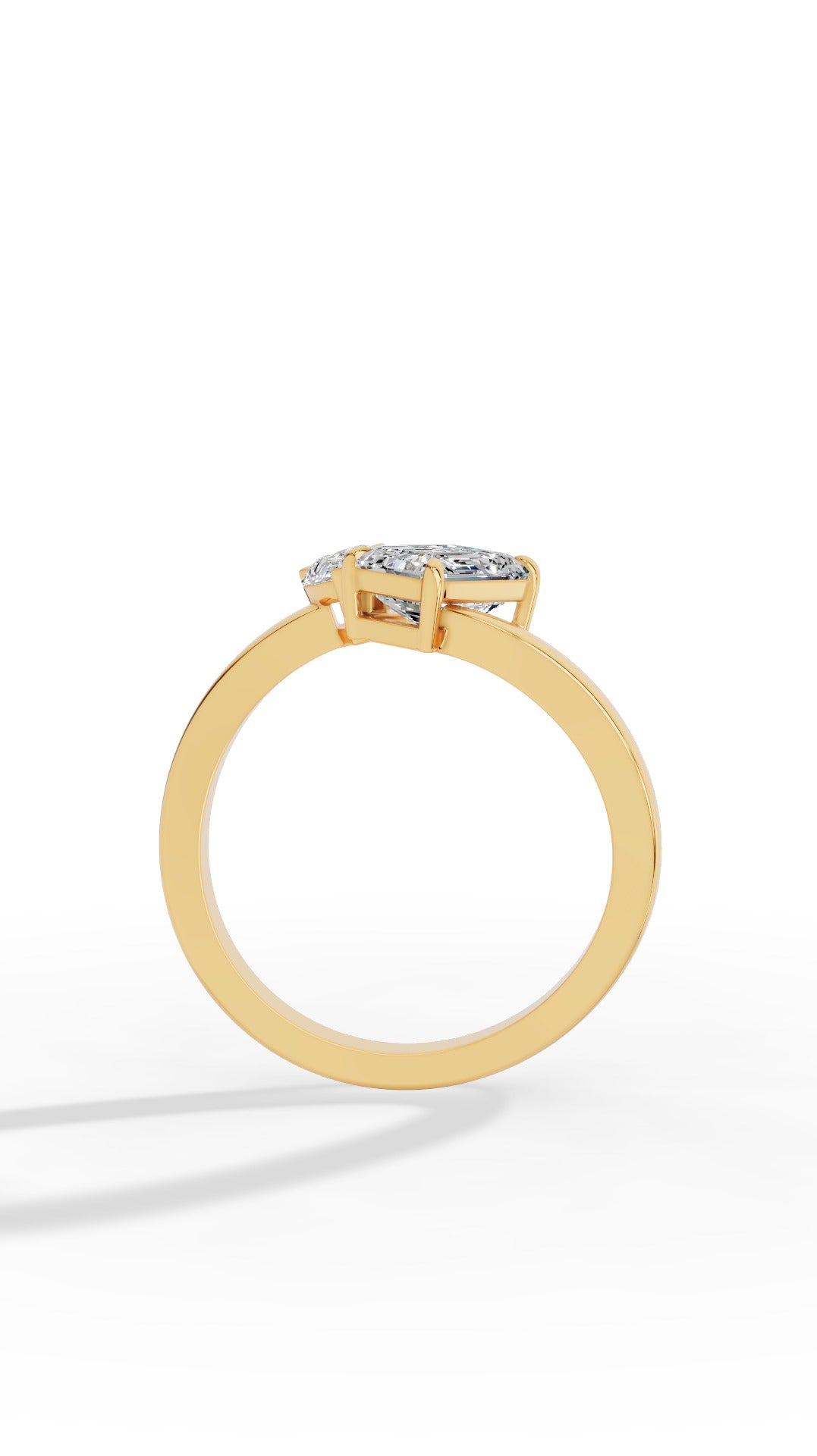Curved Toi-Et-Moi Emerald & Pear Cut Ring 18K Yellow Gold 1.30 CTW