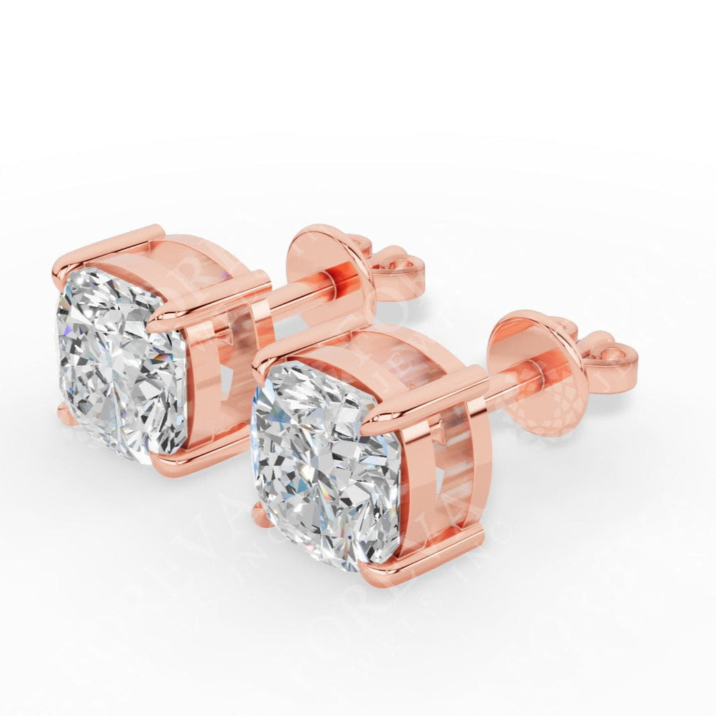 Cushion Cut Solitaire Lab-Grown Diamond Stud Earrings 18k rose gold