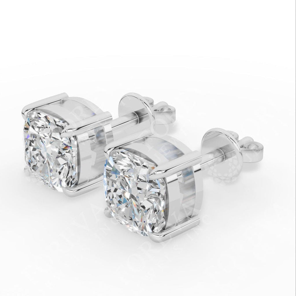 Cushion Cut Solitaire Lab-Grown Diamond Stud Earrings 18k white gold