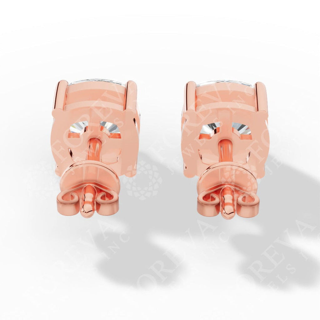 Cushion Cut Solitaire Lab-Grown Diamond Stud Earrings rose gold back