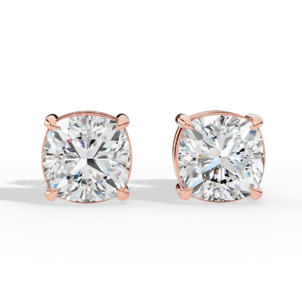 Cushion Cut Solitaire Lab-Grown Diamond Stud Earrings rose gold