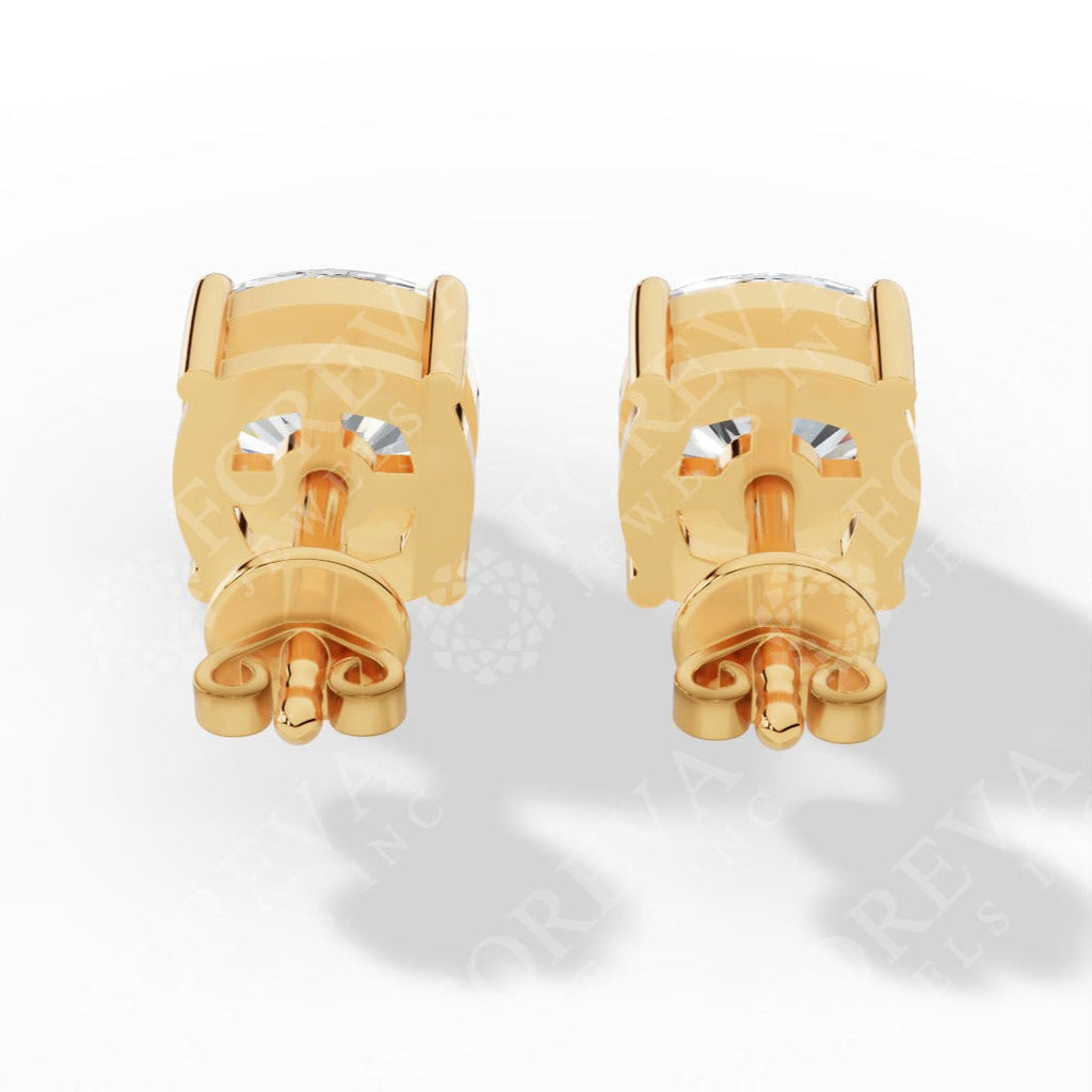 Cushion Cut Solitaire Lab-Grown Diamond Stud Earrings yellow gold back