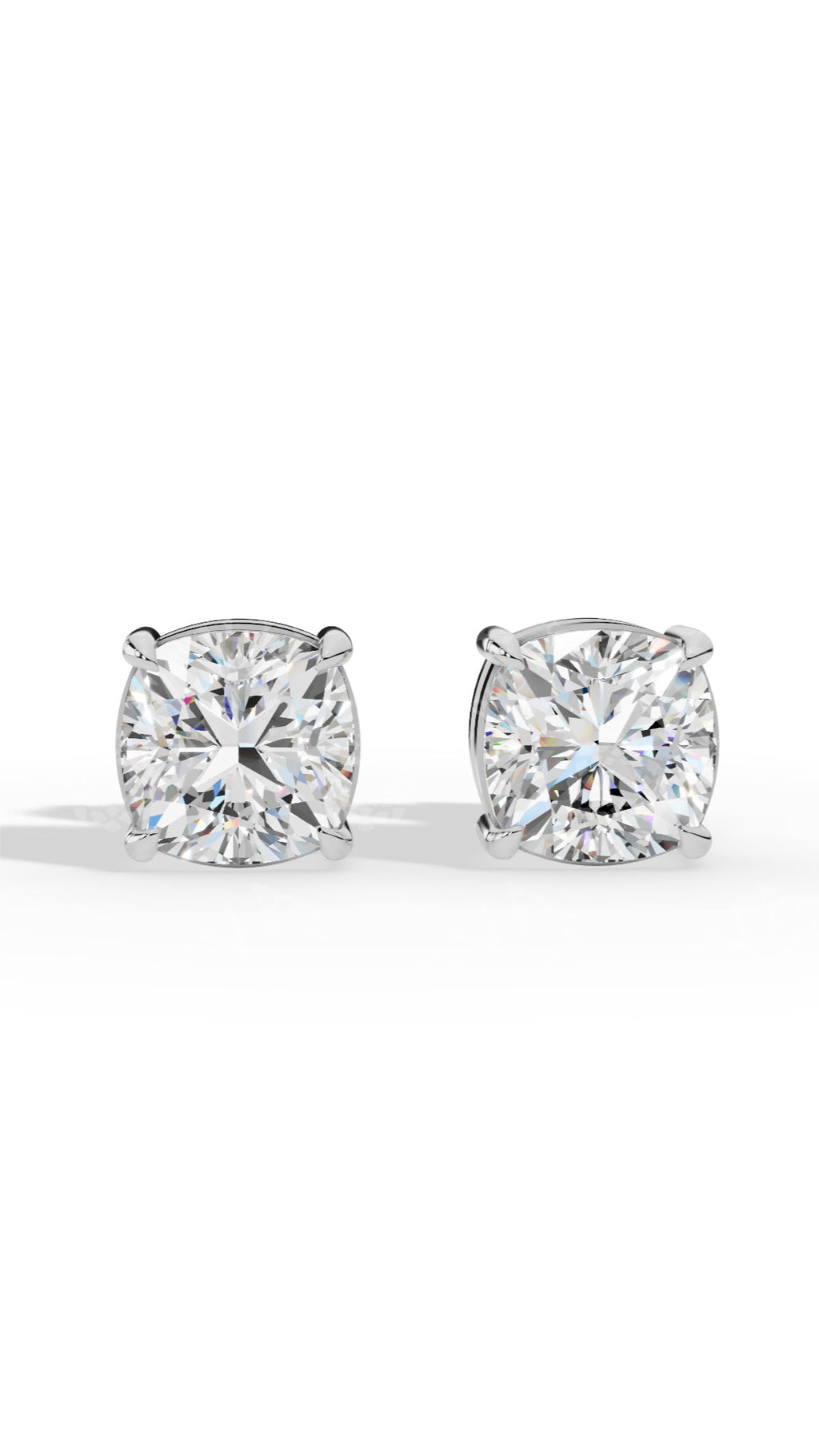 Cushion Cut Solitaire Stud Earrings 10K White Gold 2.17 CTW