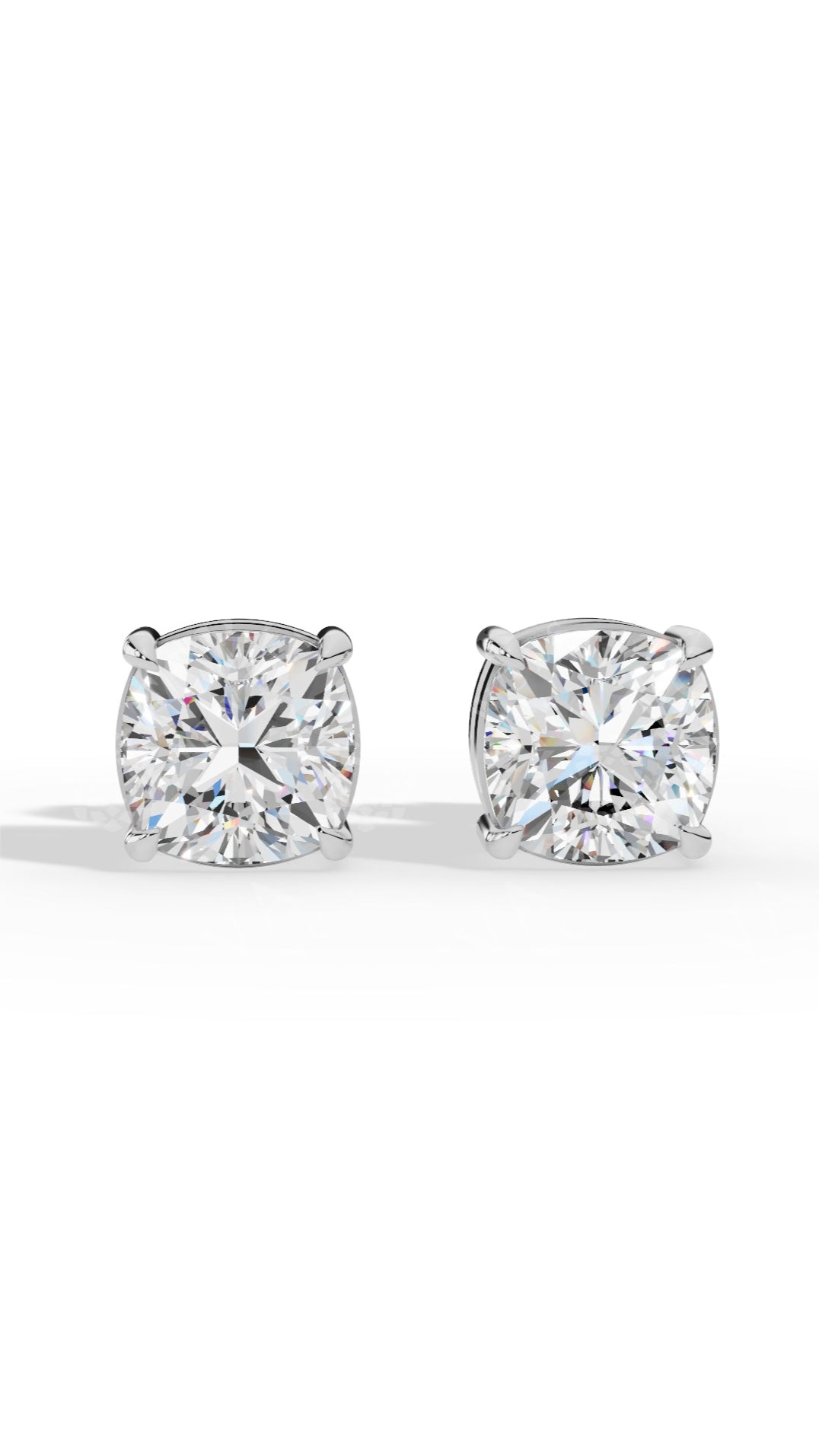 Cushion Cut Solitaire Stud Earrings 10K White Gold 2.17 CTW