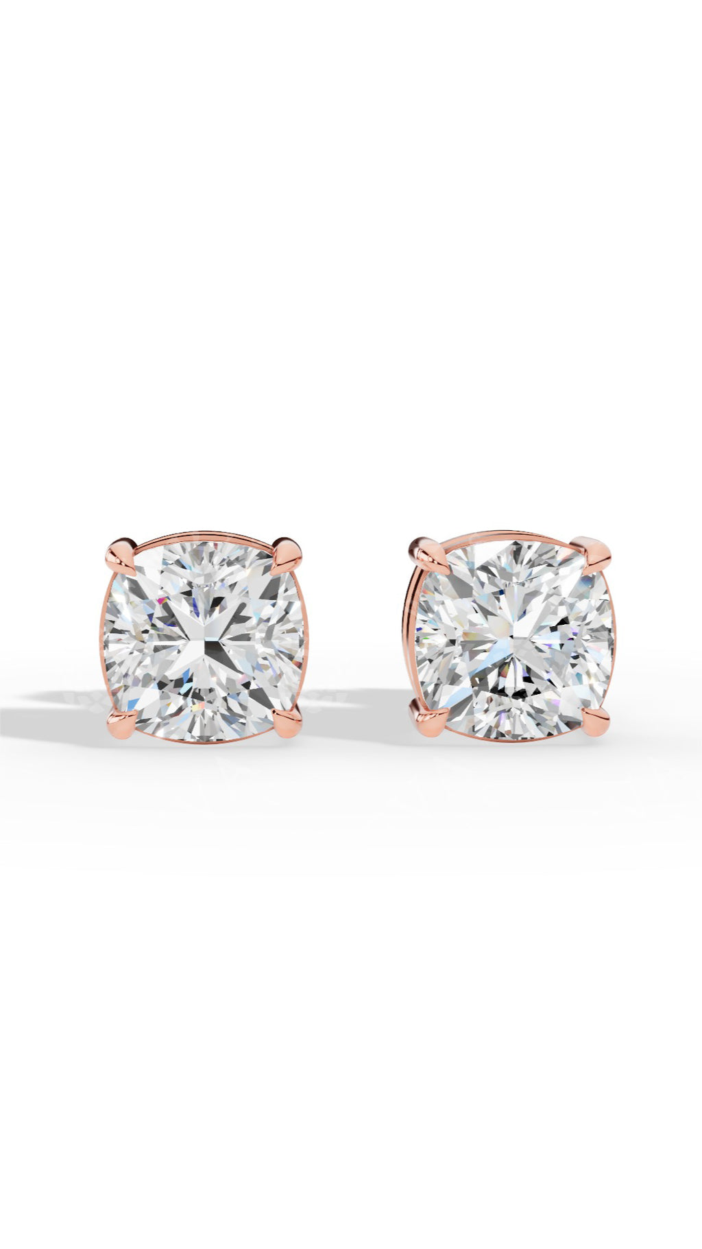 Cushion Cut Solitaire Stud Earrings 14K Rose Gold 2.17 CTW