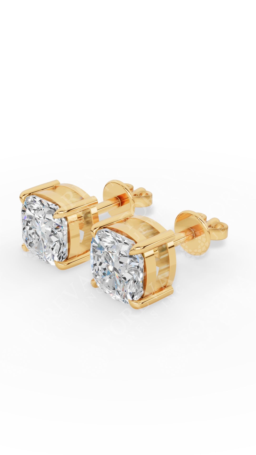 Cushion Cut Solitaire Stud Earrings 14K Yellow Gold 2.17 CTW