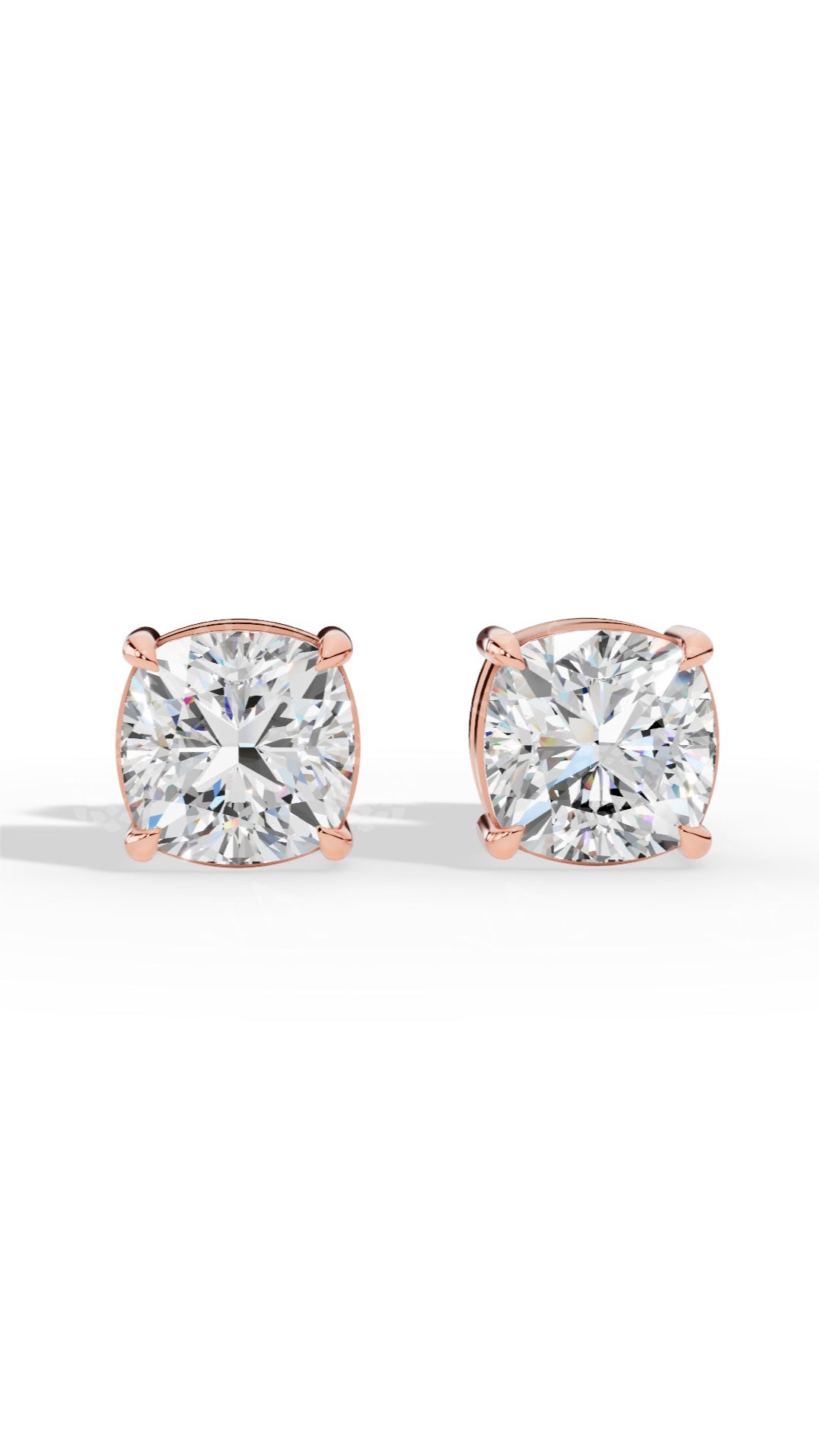 Cushion Cut Solitaire Stud Earrings 18K Rose Gold 2.17 CTW