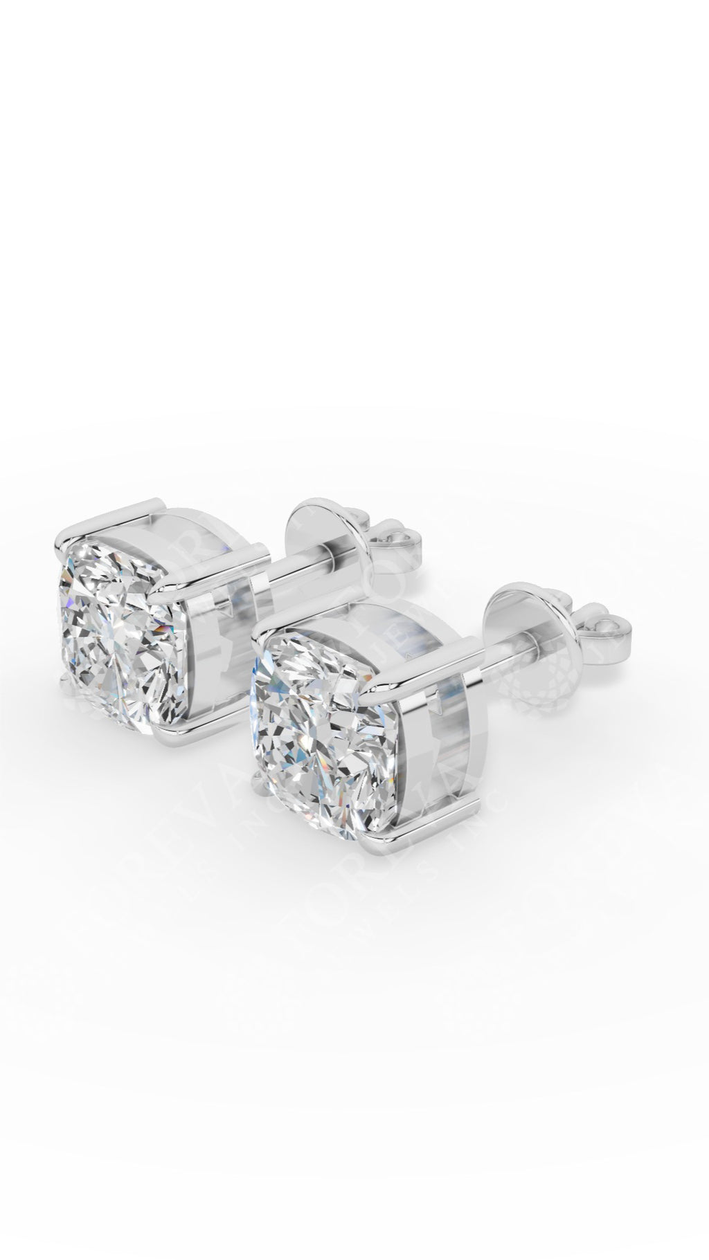 Cushion Cut Solitaire Stud Earrings 18K White Gold 2.17 CTW
