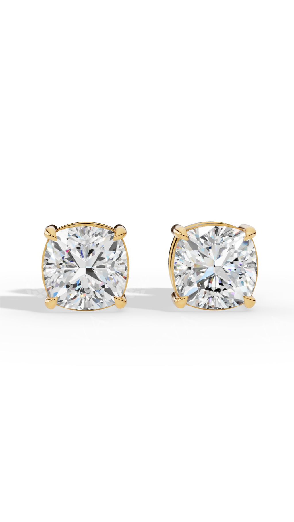 Cushion Cut Solitaire Stud Earrings 18K Yellow Gold 2.17 CTW