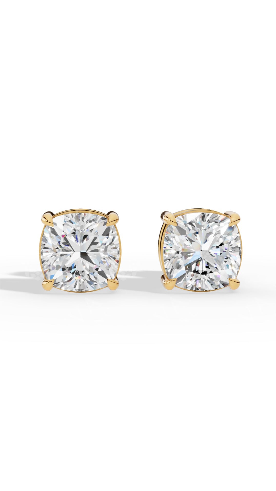 Cushion Cut Solitaire Stud Earrings 18K Yellow Gold 2.17 CTW