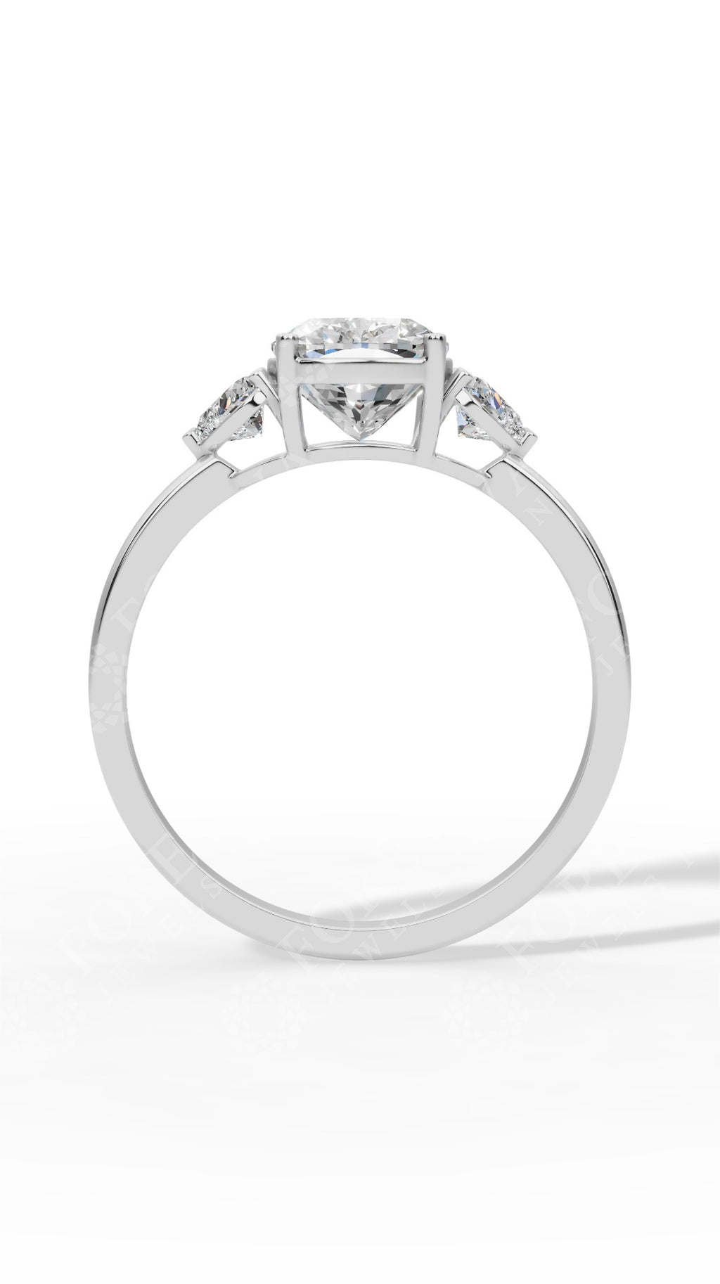 Cushion Cut Trio Ring With Heart Cut Solitaire 10K White Gold 1.8 CTW