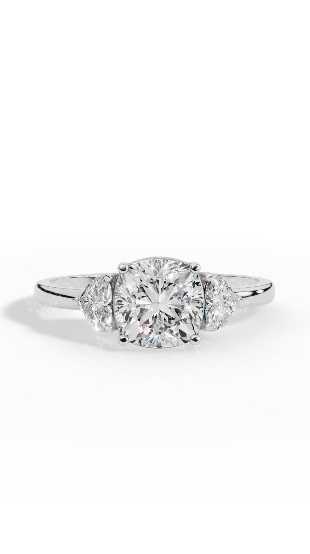 Cushion Cut Trio Ring With Heart Cut Solitaire 14K White Gold 1.8 CTW