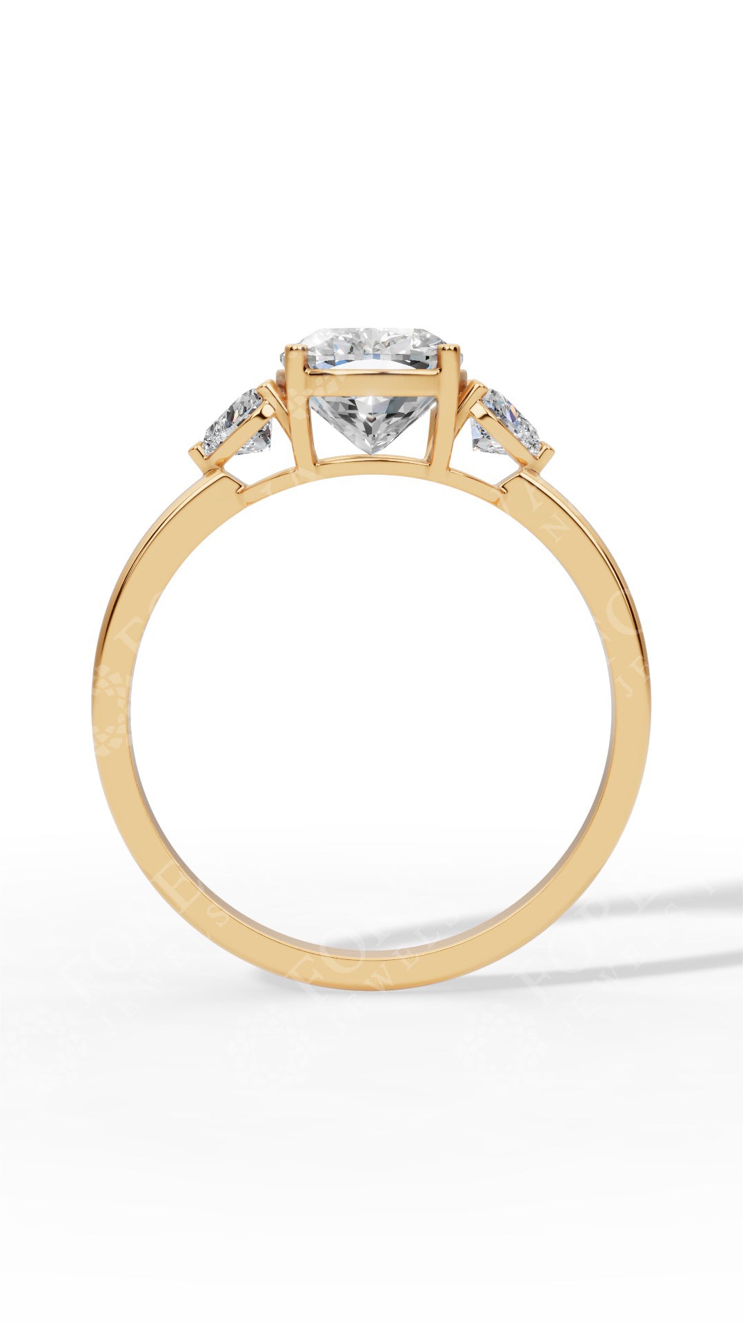 Cushion Cut Trio Ring With Heart Cut Solitaire 14K Yellow Gold 1.8 CTW