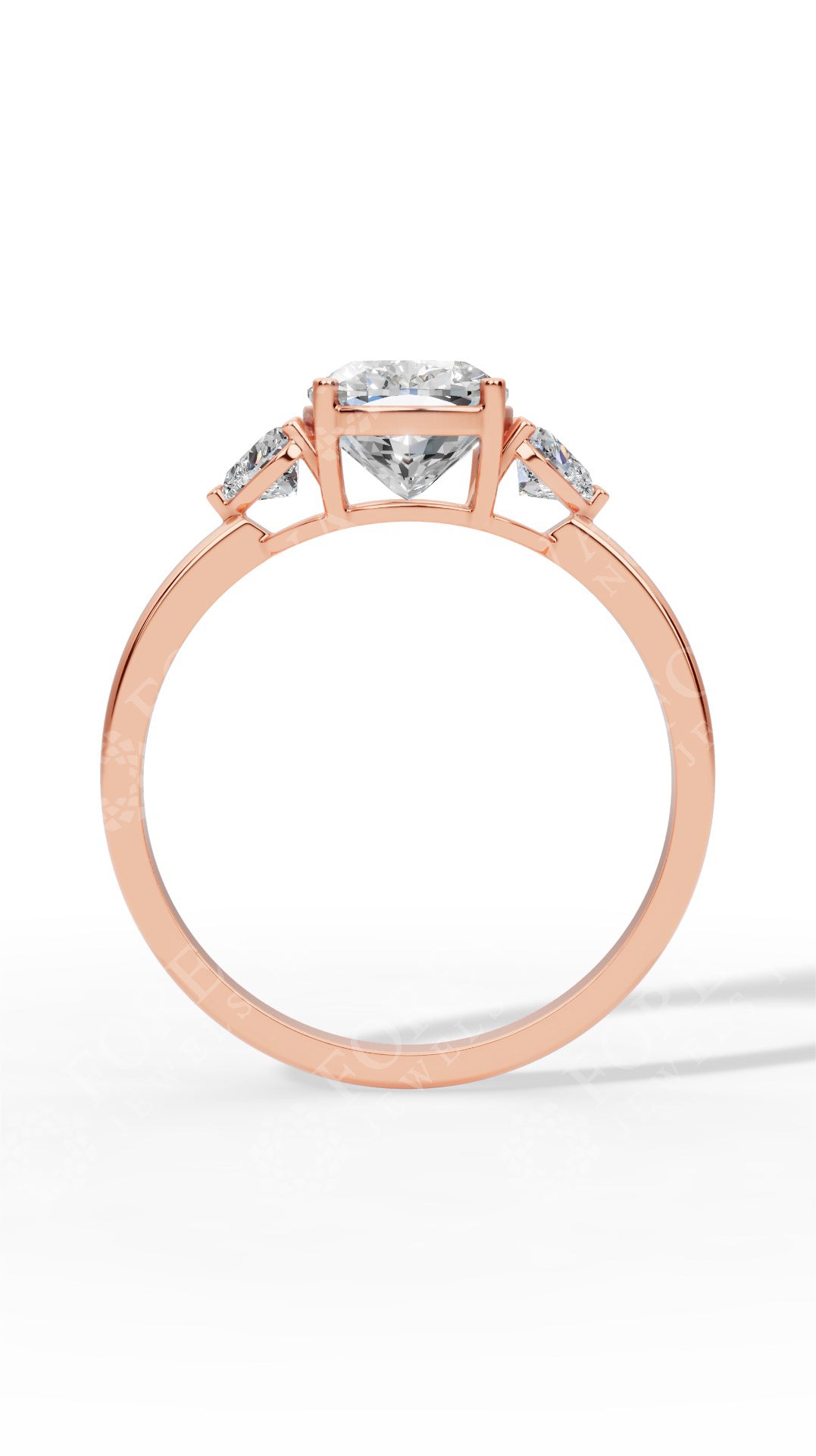 Cushion Cut Trio Ring With Heart Cut Solitaire 18K Rose Gold 1.8 CTW