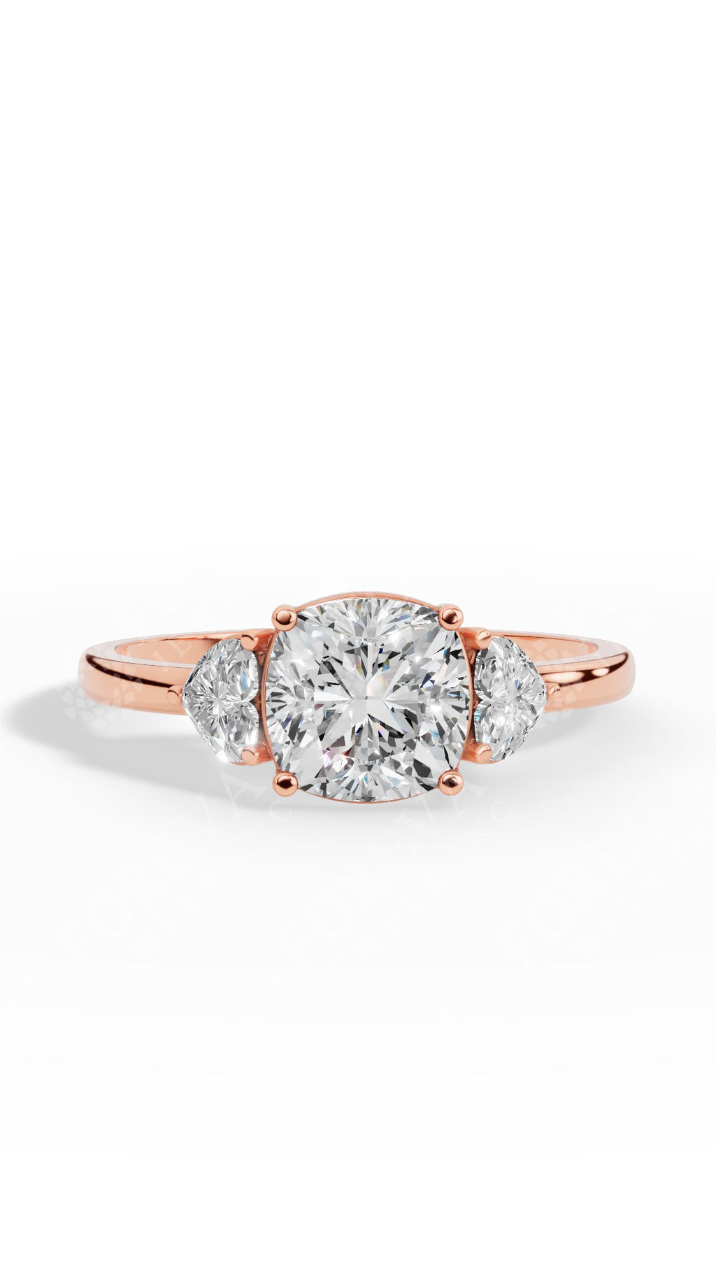 Cushion Cut Trio Ring With Heart Cut Solitaire 18K Rose Gold 1.8 CTW