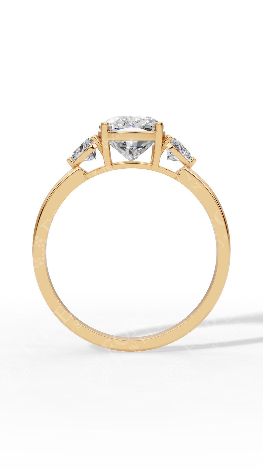 Cushion Cut Trio Ring With Heart Cut Solitaire 18K Yellow Gold 1.8 CTW