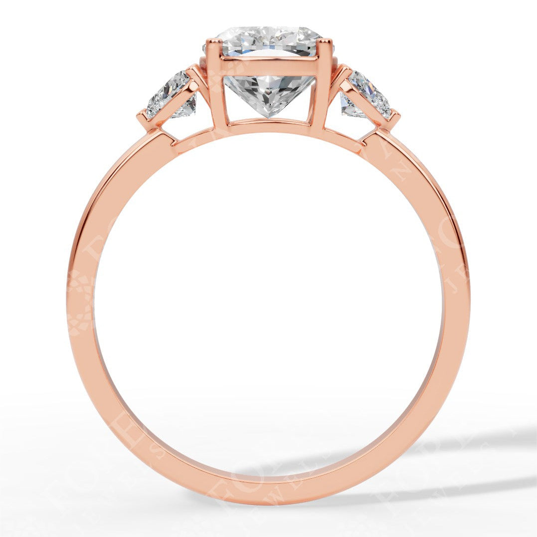 Cushion Cut Trio Ring With Heart Cut Solitaire Lab Grown Diamond rose gold side