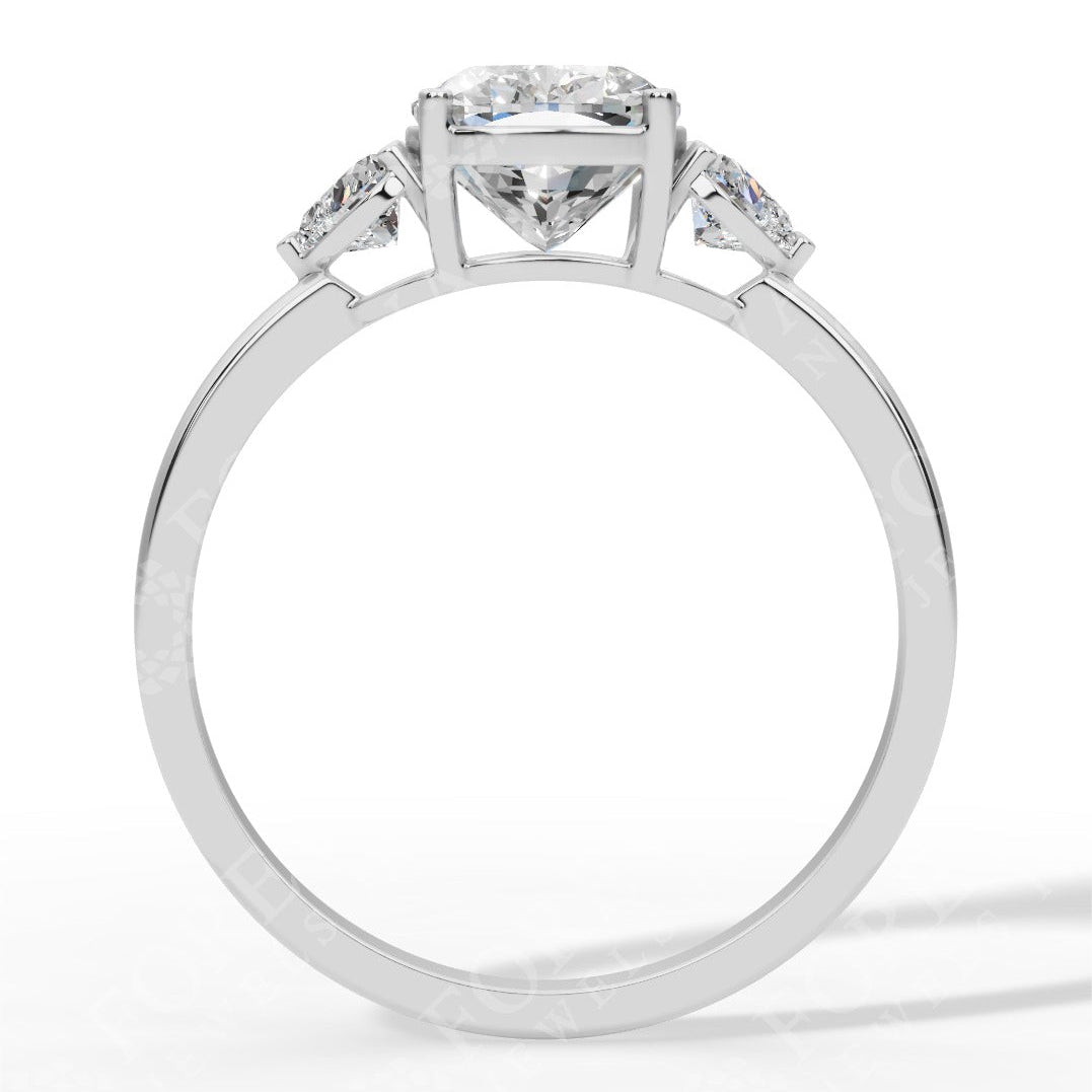 Cushion Cut Trio Ring With Heart Cut Solitaire Lab Grown Diamond white gold side