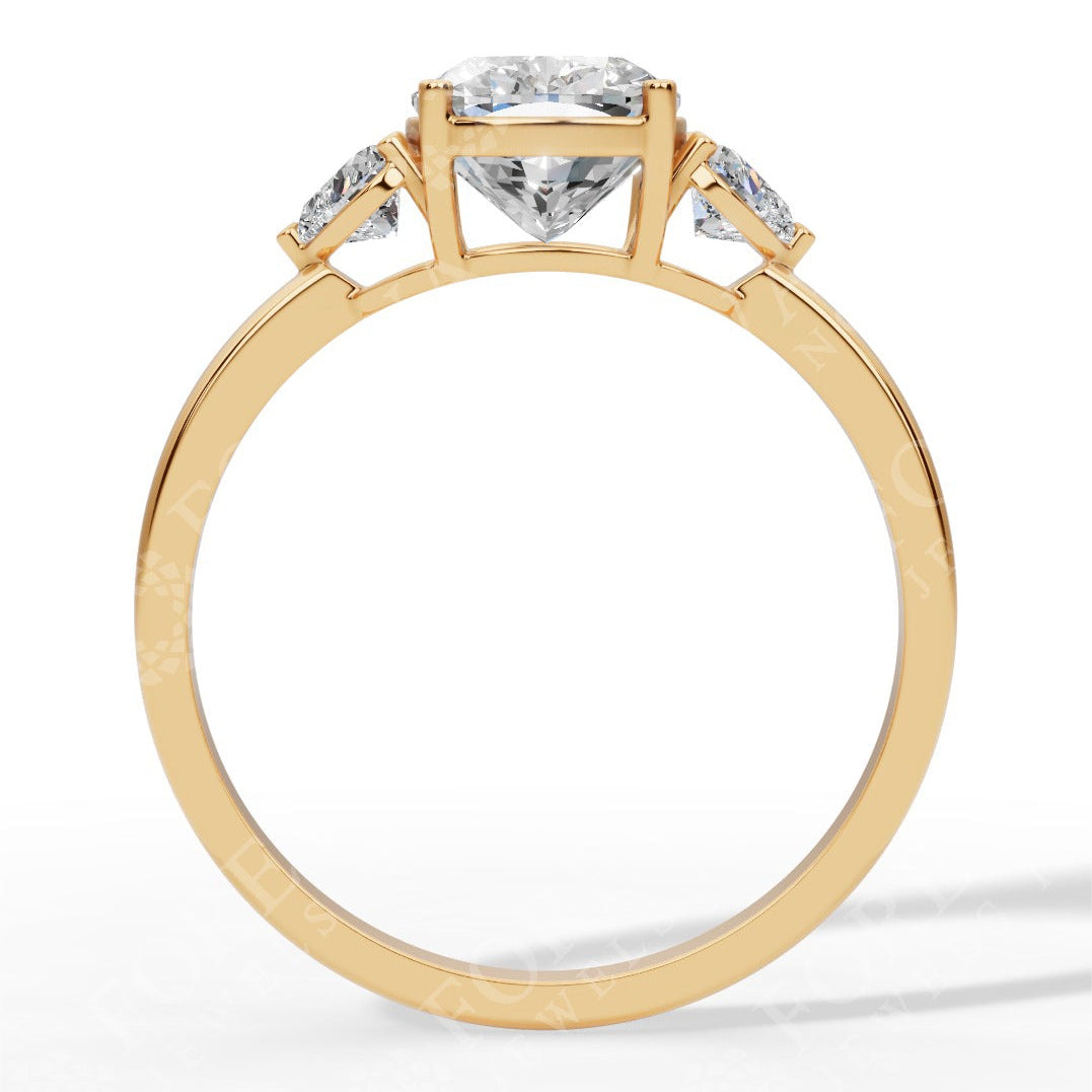 Cushion Cut Trio Ring With Heart Cut Solitaire Lab Grown Diamond yellow gold side