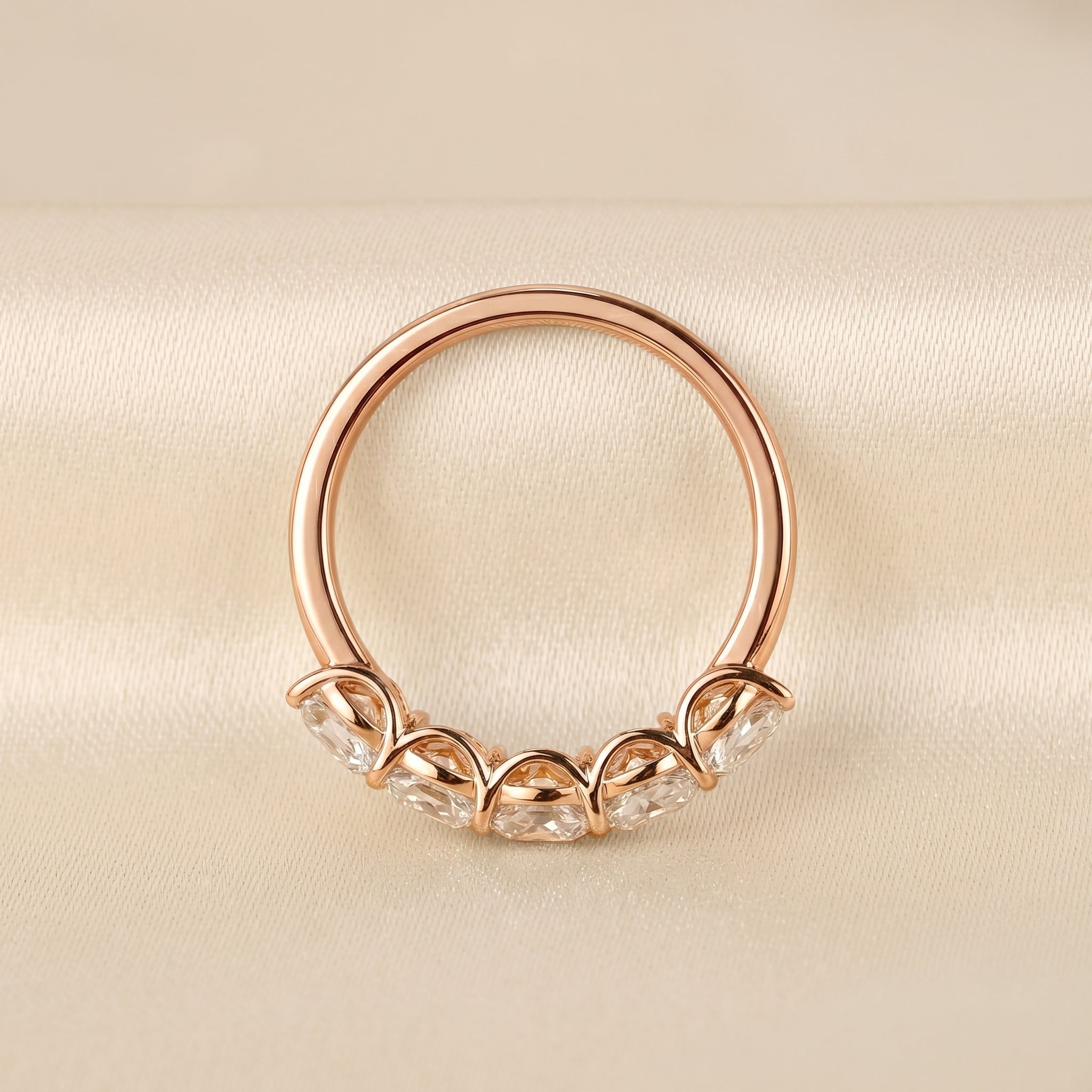 Cushion Lab Grown Diamond Five Stone Ring in 10K Rose Gold 2.1 CTW