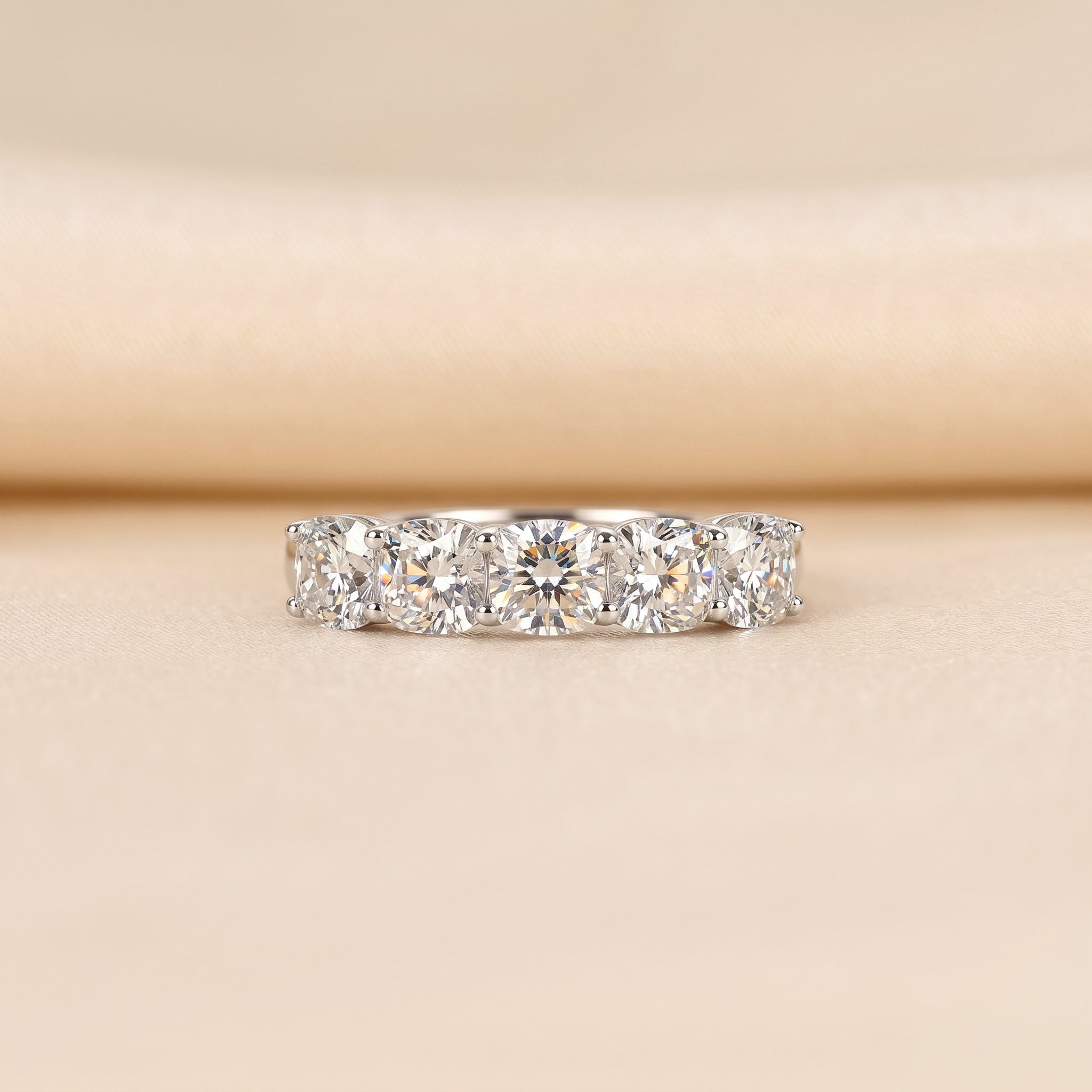 Cushion Lab Grown Diamond Five Stone Ring in 10K White Gold 2.1 CTW