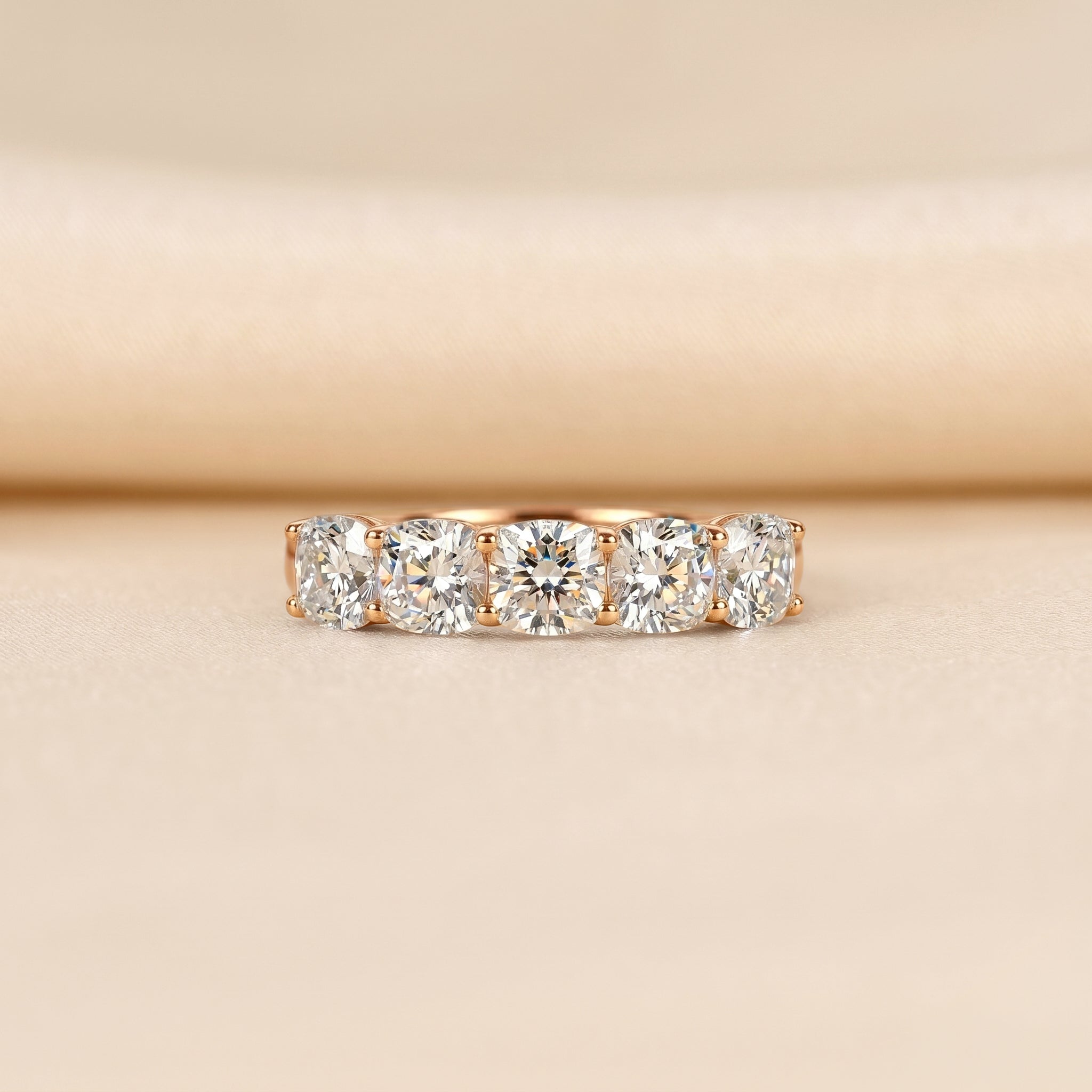 Cushion Lab Grown Diamond Five Stone Ring in 14K Rose Gold 2.1 CTW