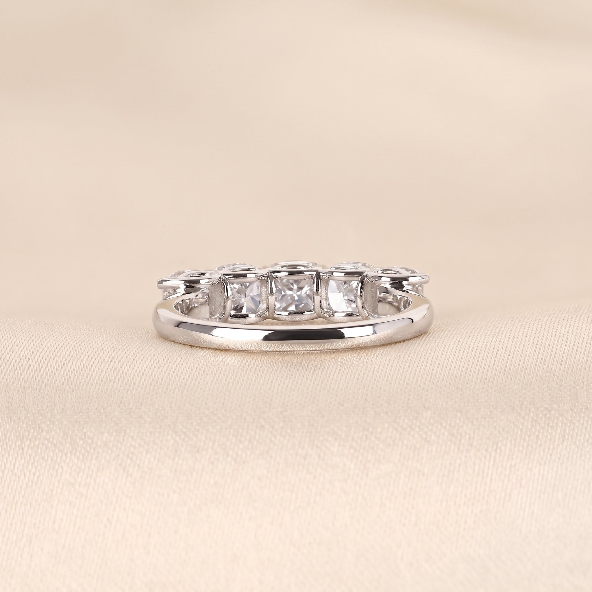 Cushion Lab Grown Diamond Five Stone Ring in 14K White Gold 2.1 CTW