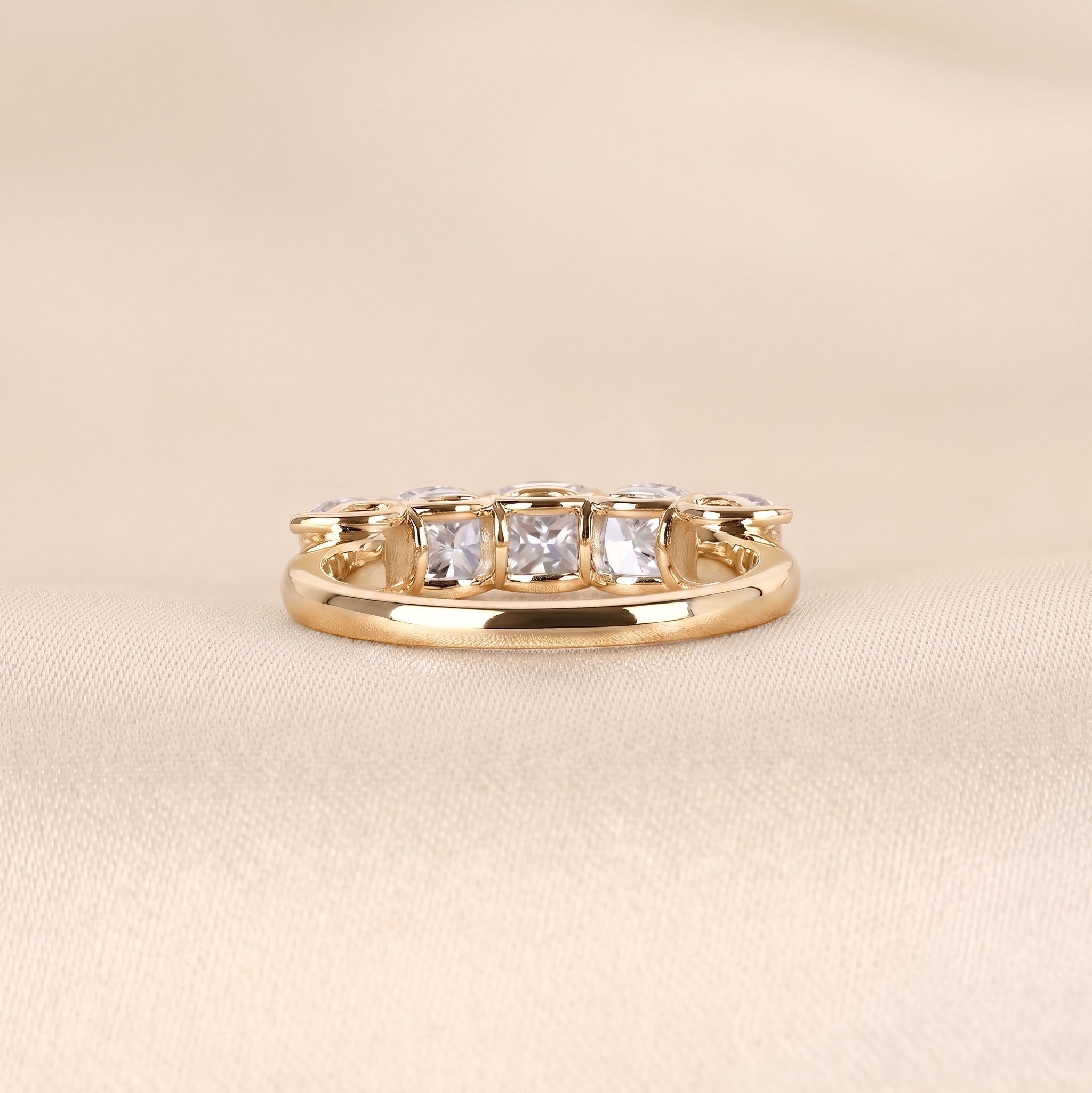Cushion Lab Grown Diamond Five Stone Ring in 14K Yellow Gold 2.1 CTW