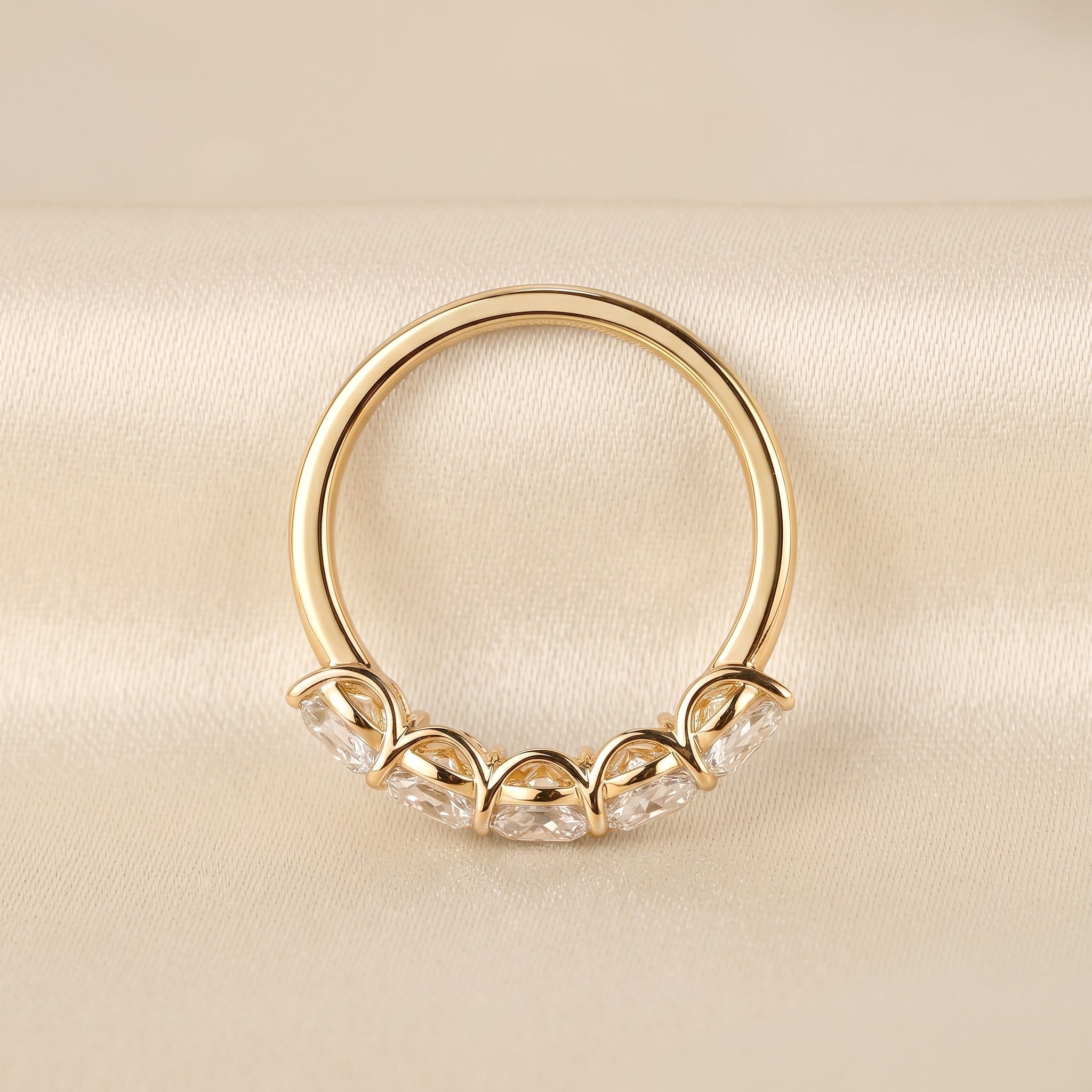 Cushion Lab Grown Diamond Five Stone Ring in 14K Yellow Gold 2.1 CTW