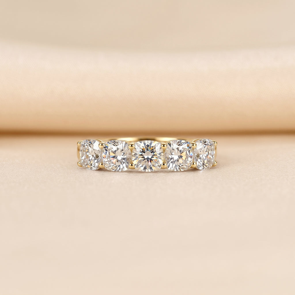 Cushion Lab Grown Diamond Five Stone Ring in 14K Yellow Gold 2.1 CTW