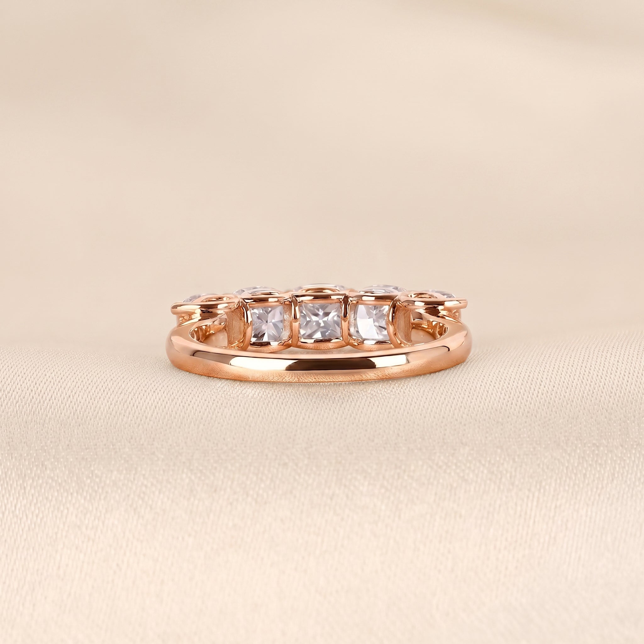 Cushion Lab Grown Diamond Five Stone Ring in 18K Rose Gold 2.1 CTW