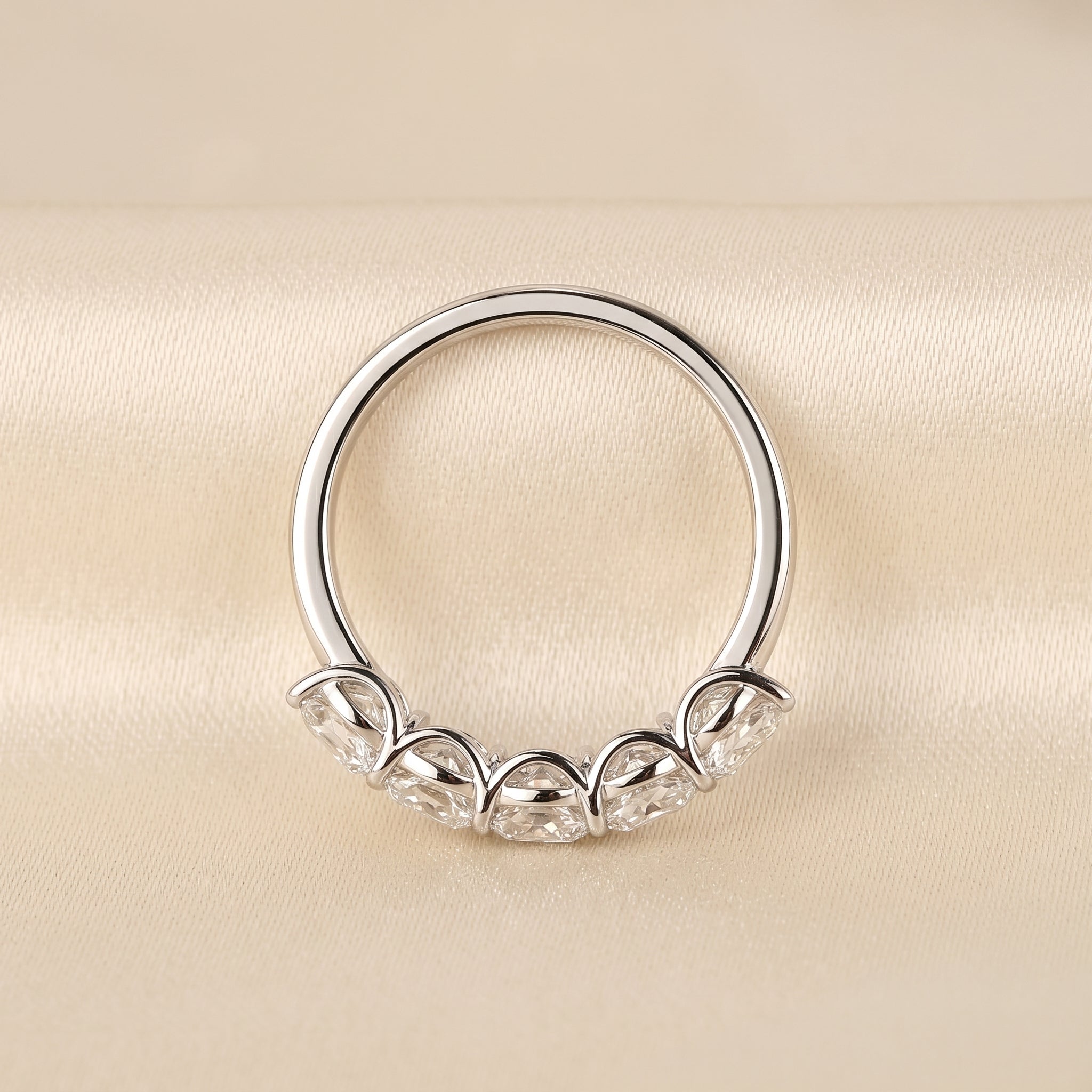 Cushion Lab Grown Diamond Five Stone Ring in 18K White Gold 2.1 CTW