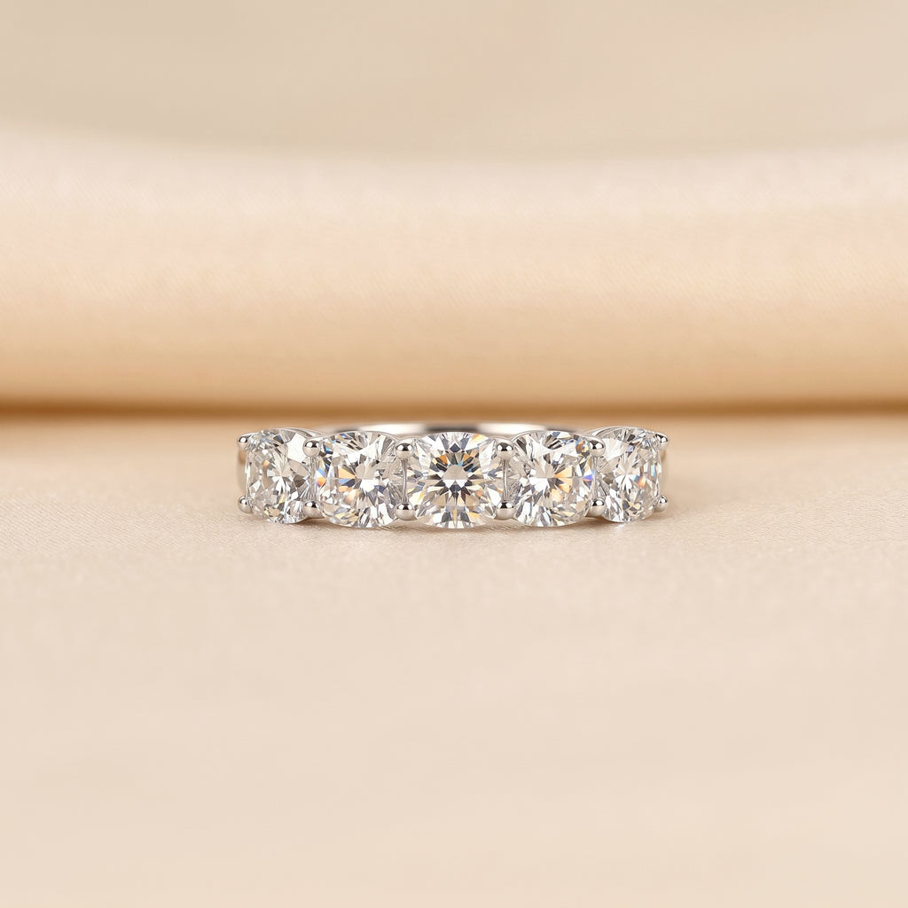 Cushion Lab Grown Diamond Five Stone Ring in 18K White Gold 2.1 CTW