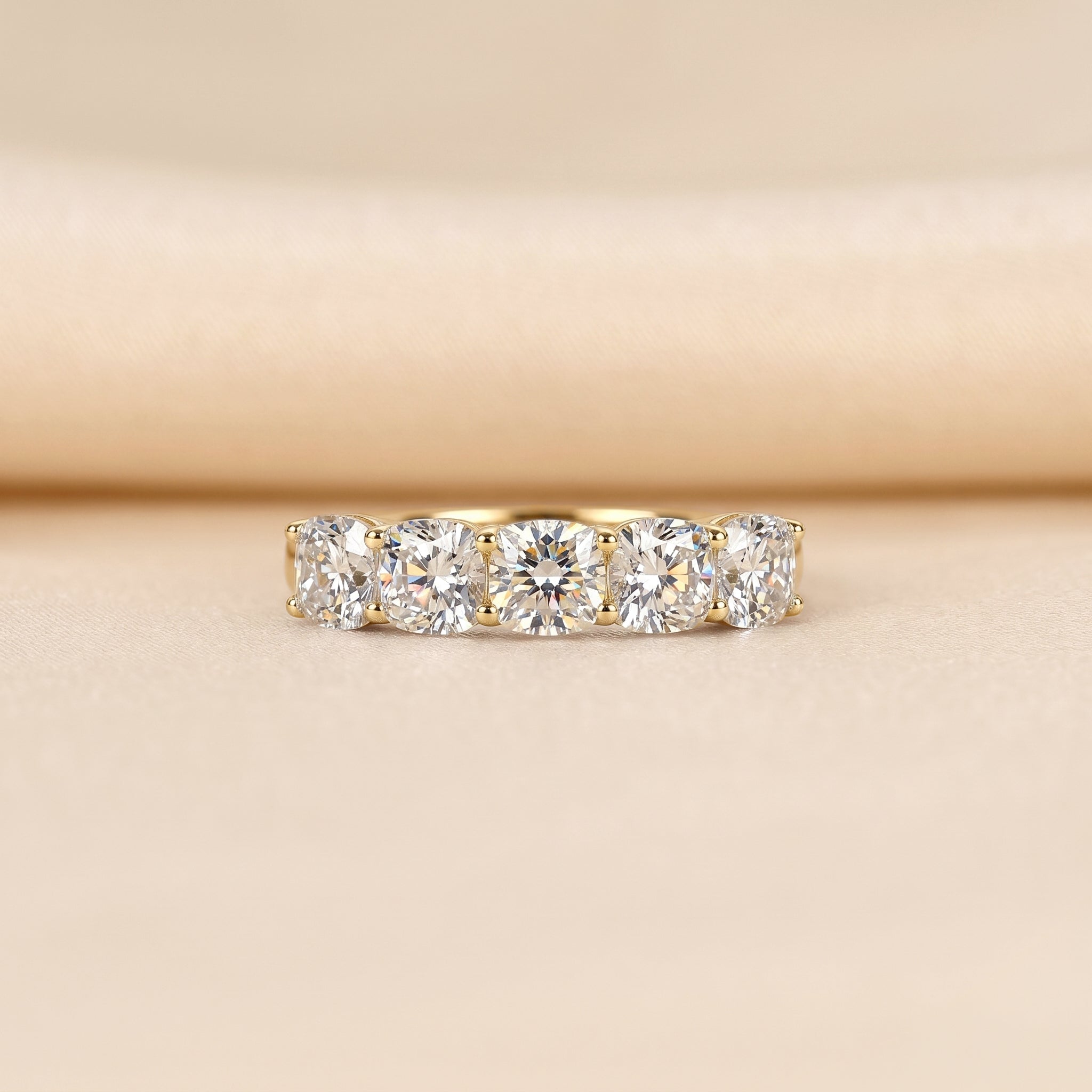 Cushion Lab Grown Diamond Five Stone Ring in 18K Yellow Gold 2.1 CTW