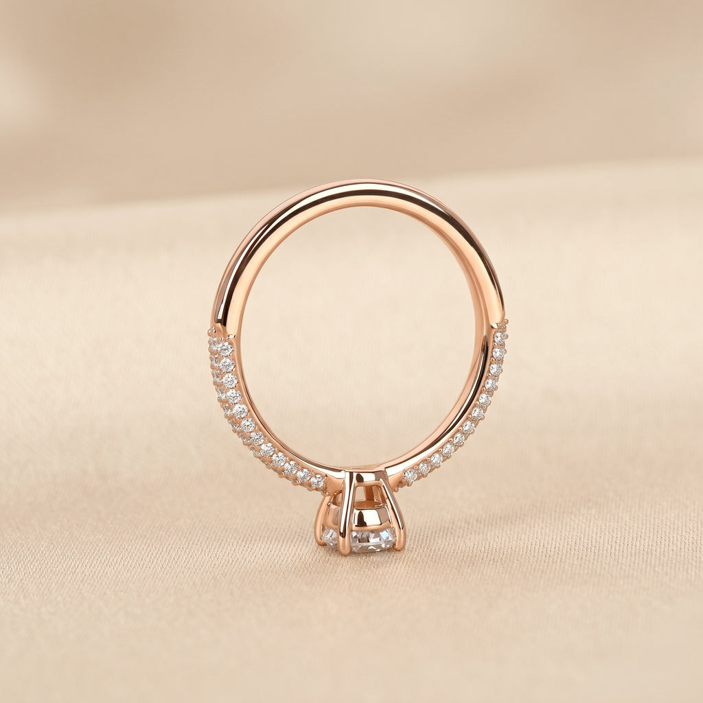Cushion Lab Grown Diamond Pavé Ring in 10K Rose Gold 0.86 CTW
