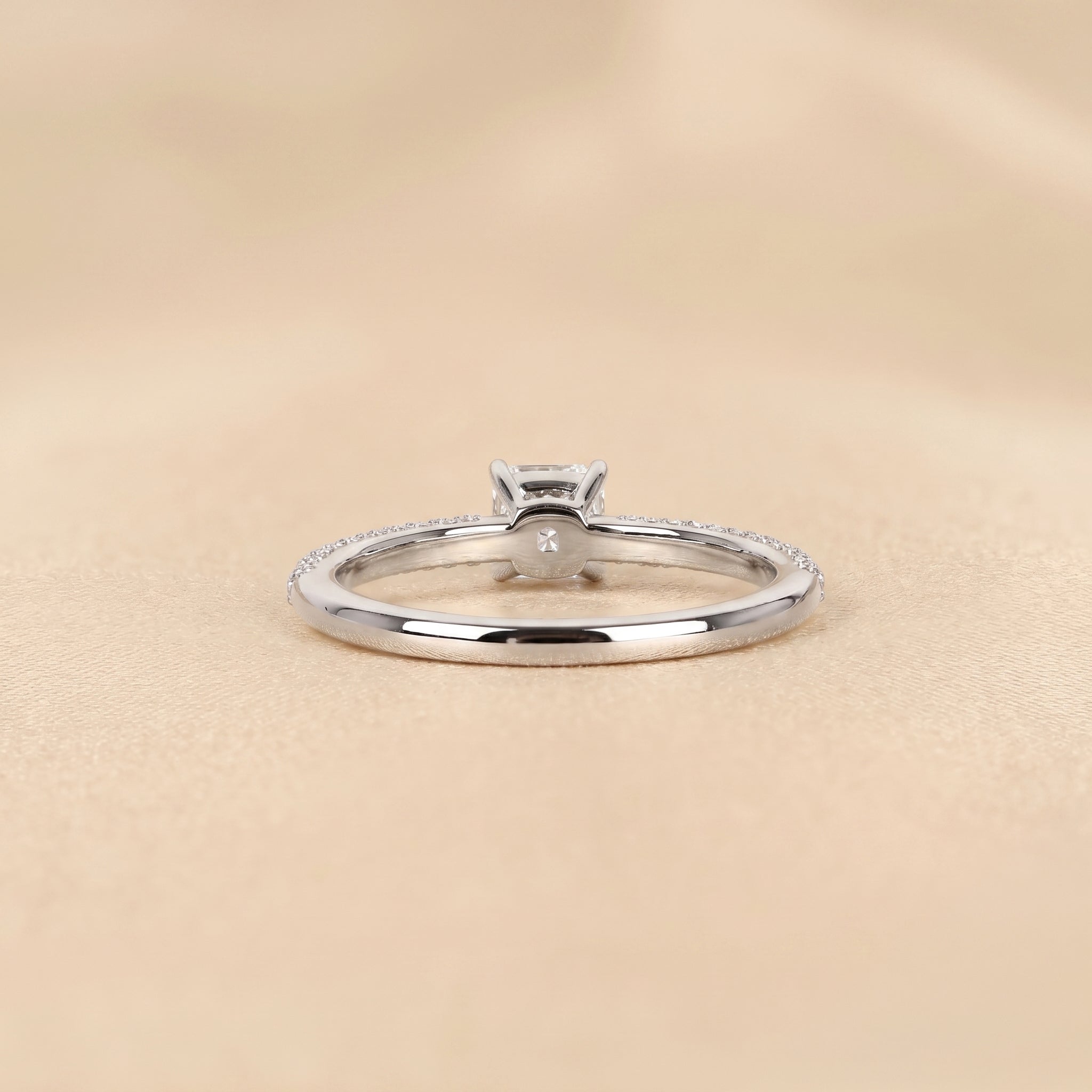 Cushion Lab Grown Diamond Pavé Ring in 10K White Gold 0.86 CTW