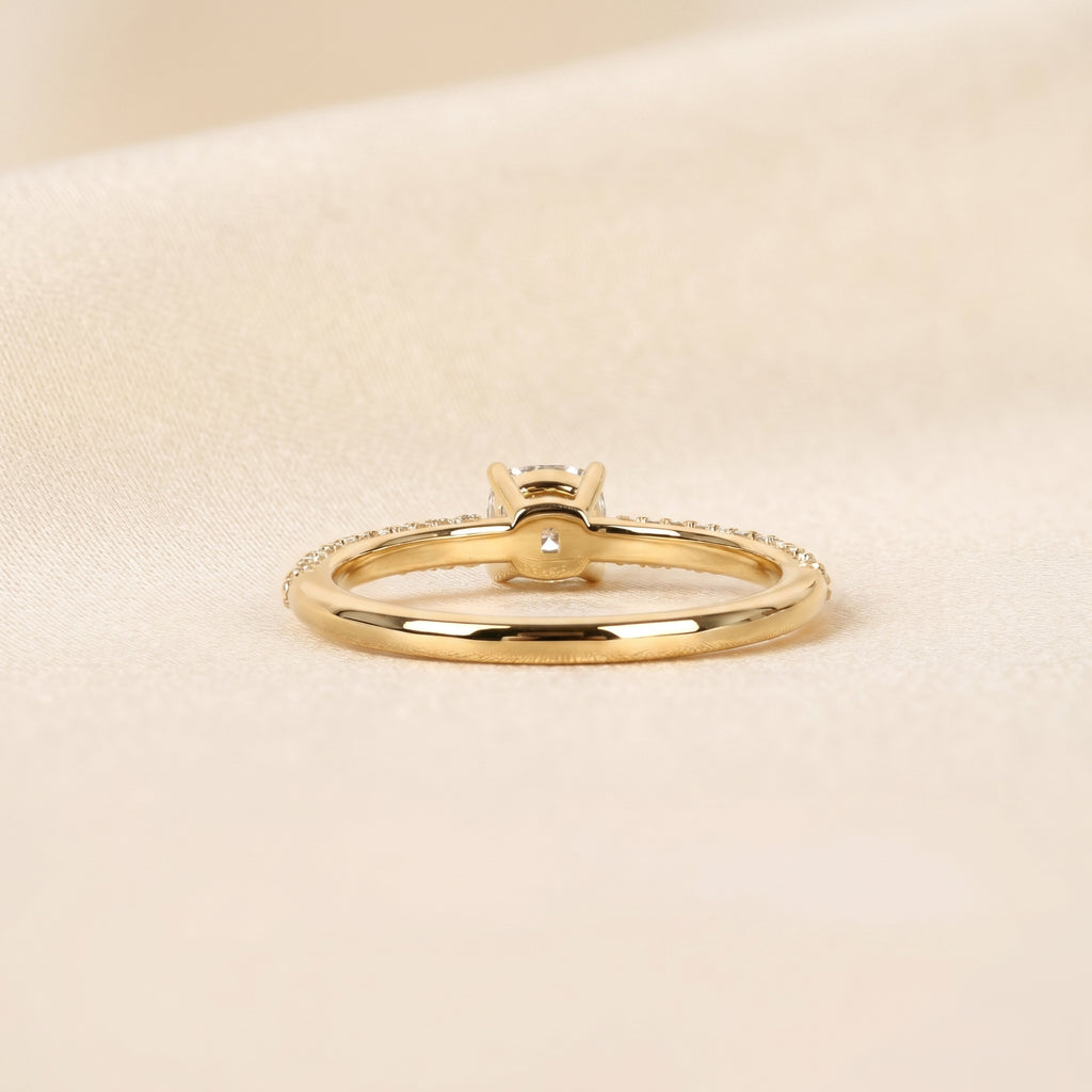 Cushion Lab Grown Diamond Pavé Ring in 10K Yellow Gold 0.86 CTW