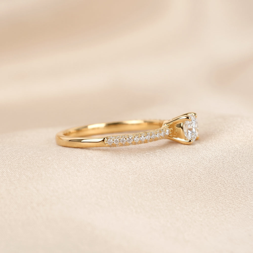 Cushion Lab Grown Diamond Pavé Ring in 10K Yellow Gold 0.86 CTW