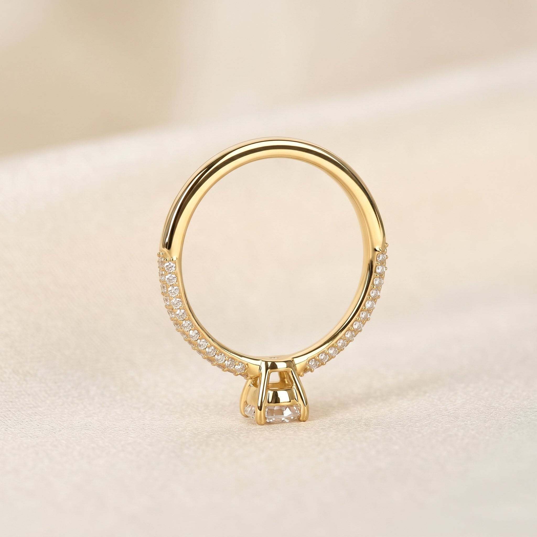 Cushion Lab Grown Diamond Pavé Ring in 10K Yellow Gold 0.86 CTW