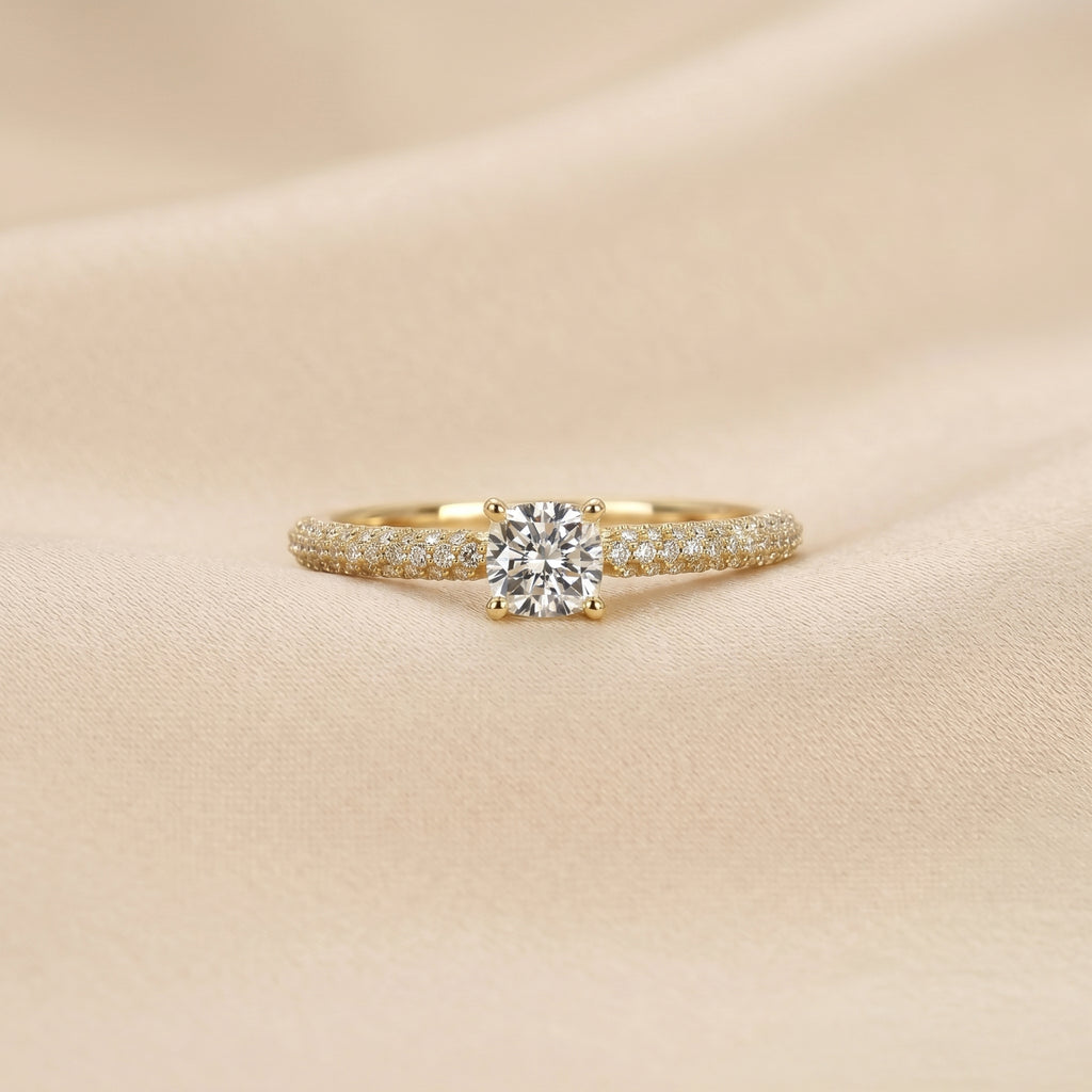 Cushion Lab Grown Diamond Pavé Ring in 10K Yellow Gold 0.86 CTW